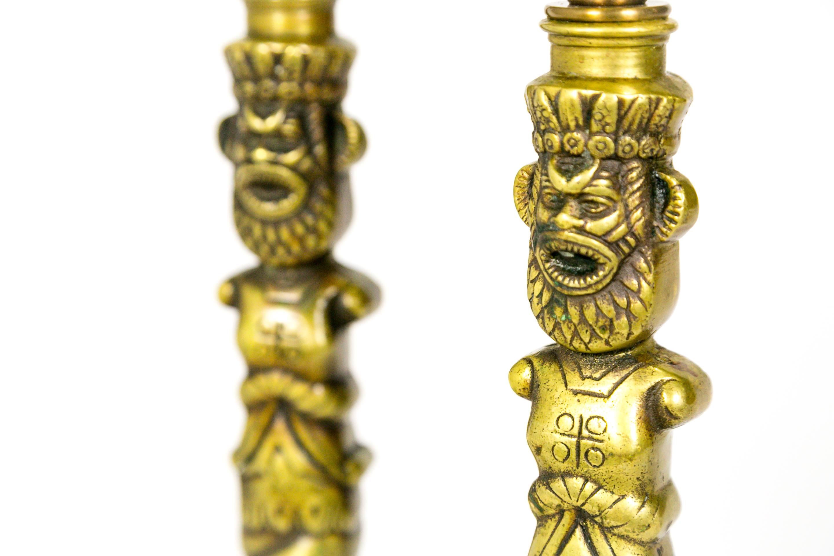 Brass Crowned Male TOTEM Lamps 'Pair' 3