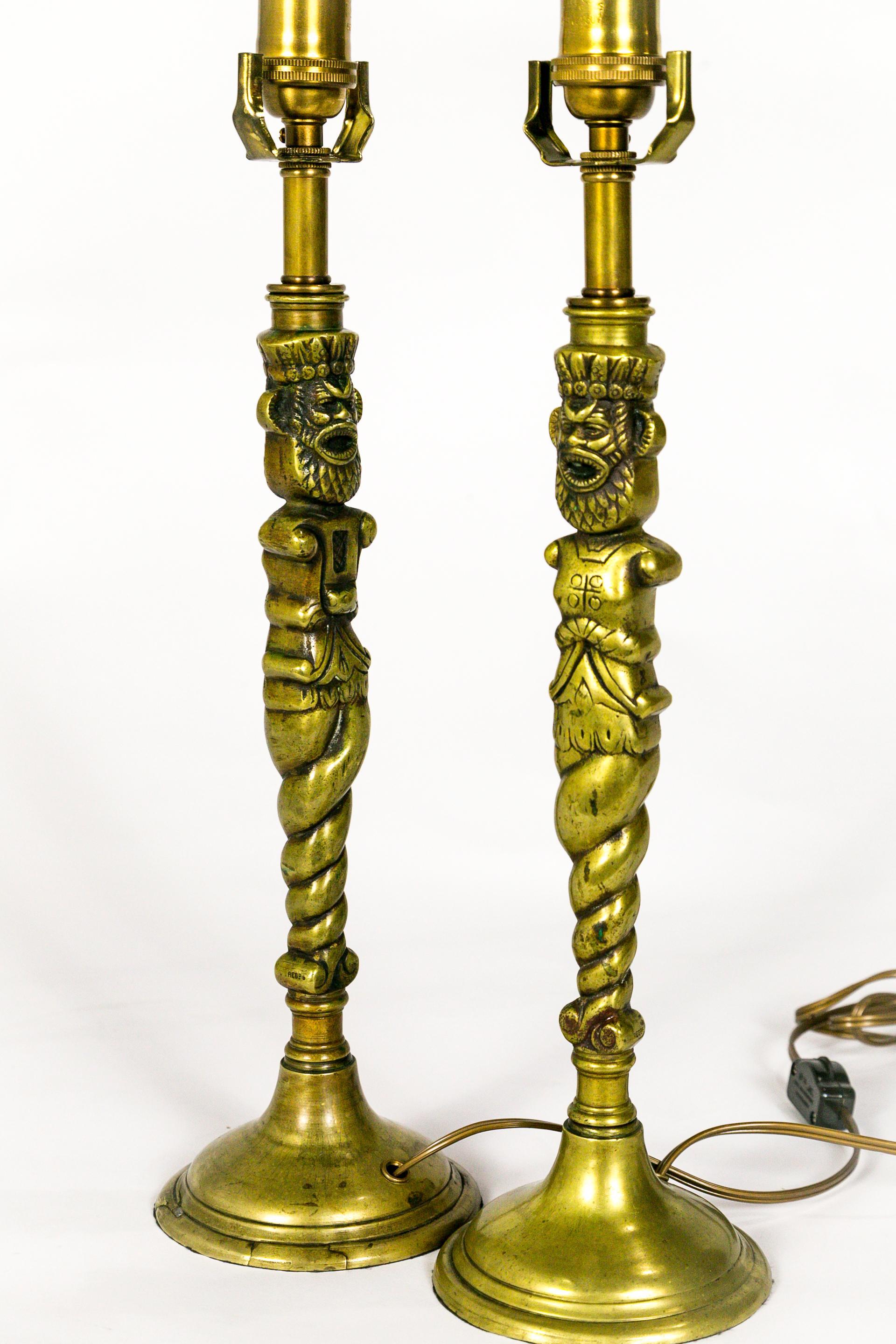 Brass Crowned Male TOTEM Lamps 'Pair' 4