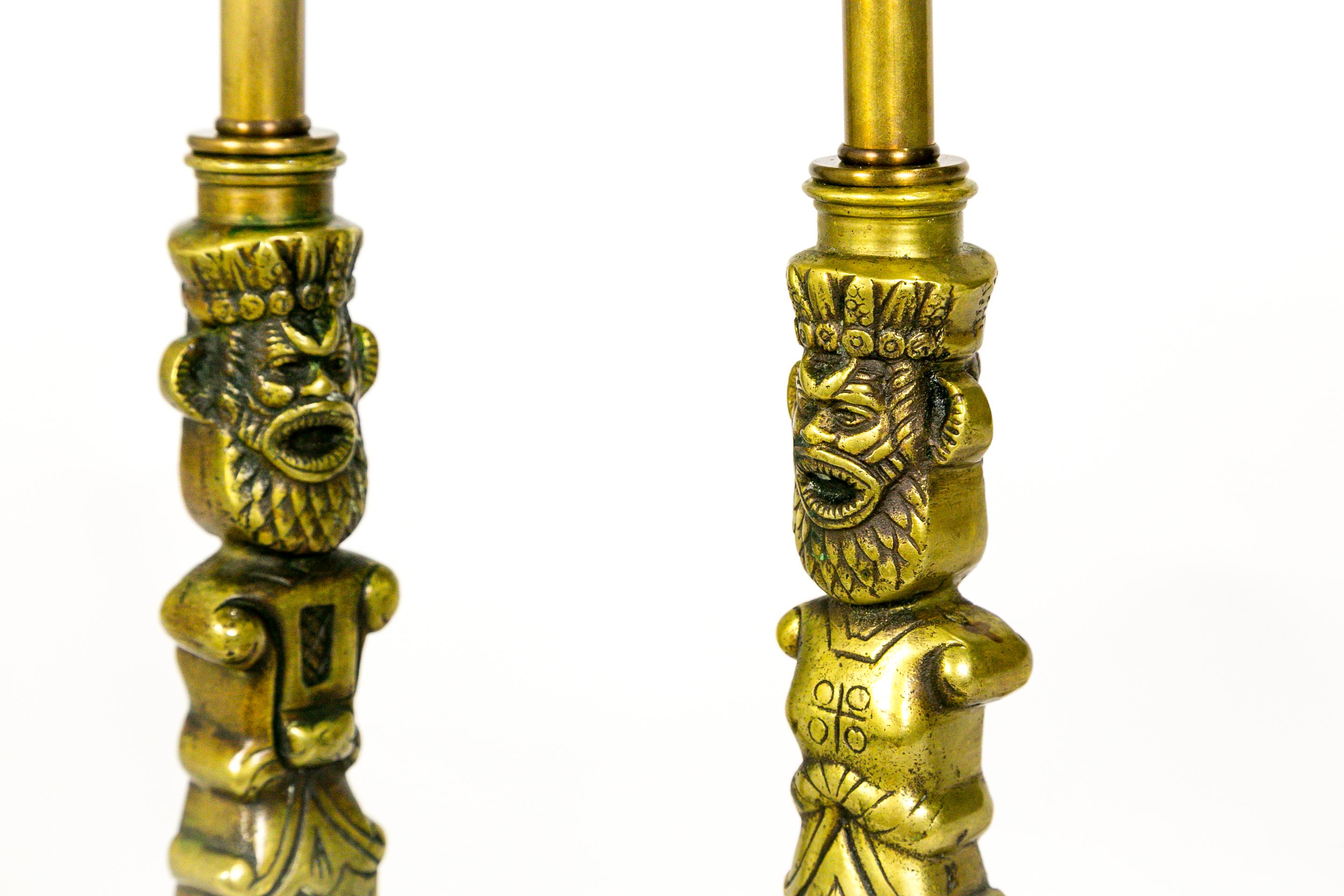 Brass Crowned Male TOTEM Lamps 'Pair' 5