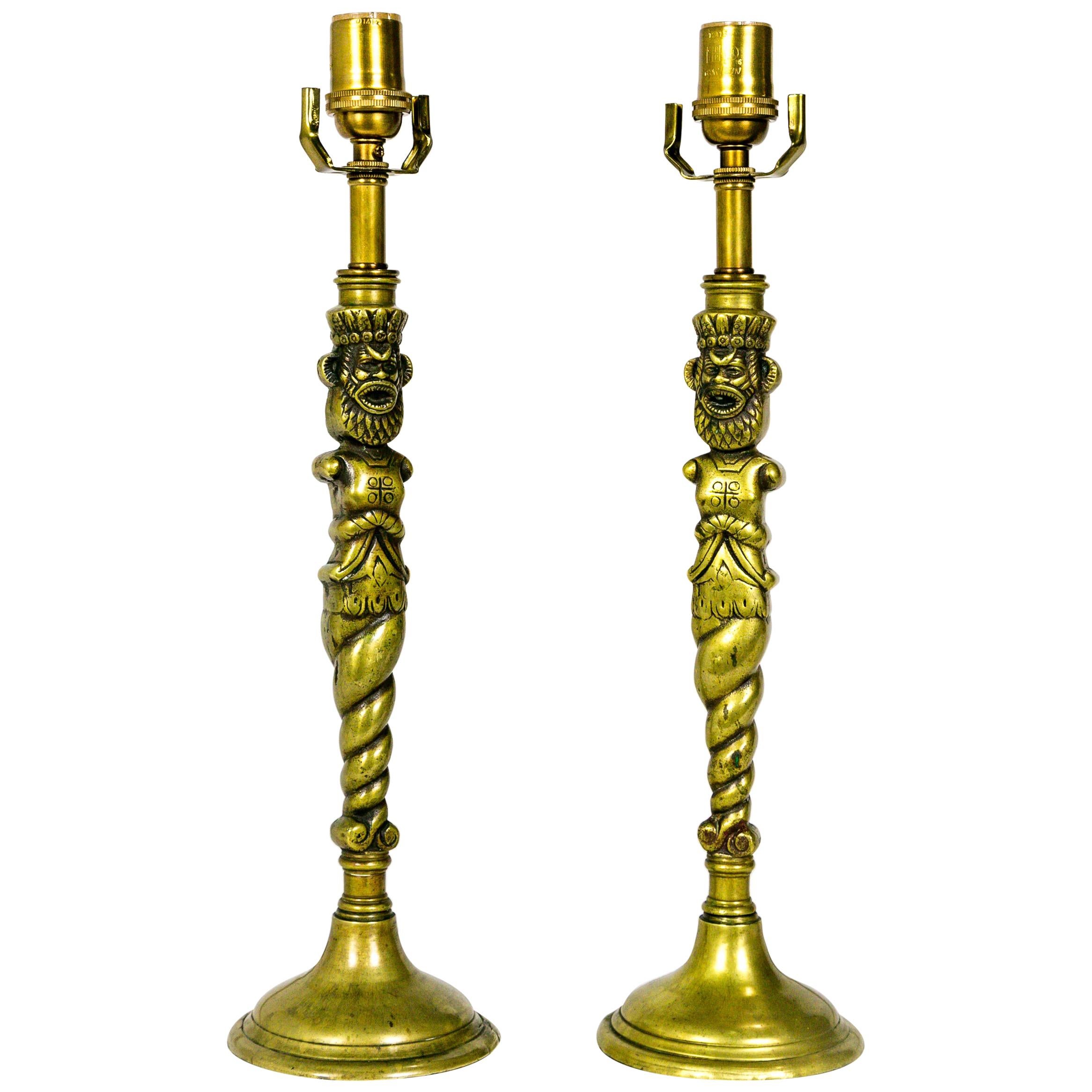 Brass Crowned Male TOTEM Lamps 'Pair'