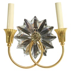 Brass & Crystal Art Deco Floral 2 Arm Sconce, Qty Available, French Style
