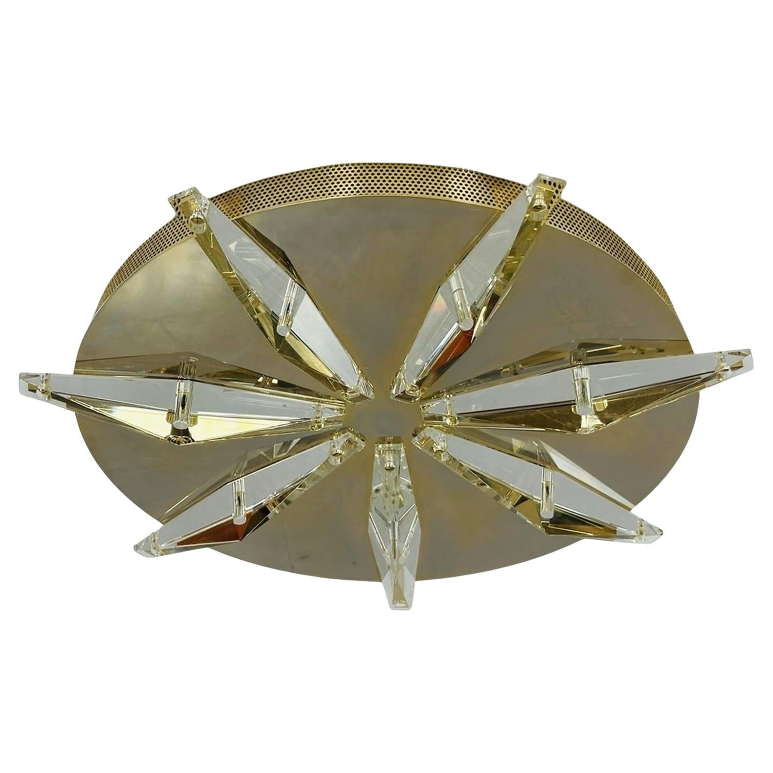 Lampada da soffitto/parete in ottone e cristallo Made in Italy in vendita