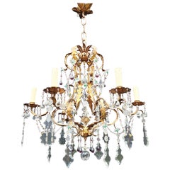 Brass Crystal Chandelier Antique Ceiling Art Nouveau Gold Glass Green Purple