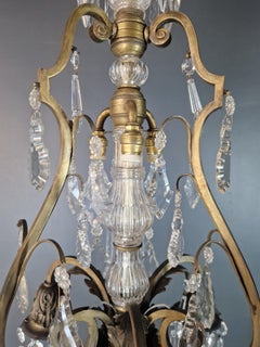 Brass Crystal Chandelier Antique Ceiling Lamp Lustre Art Nouveau and Art Deco