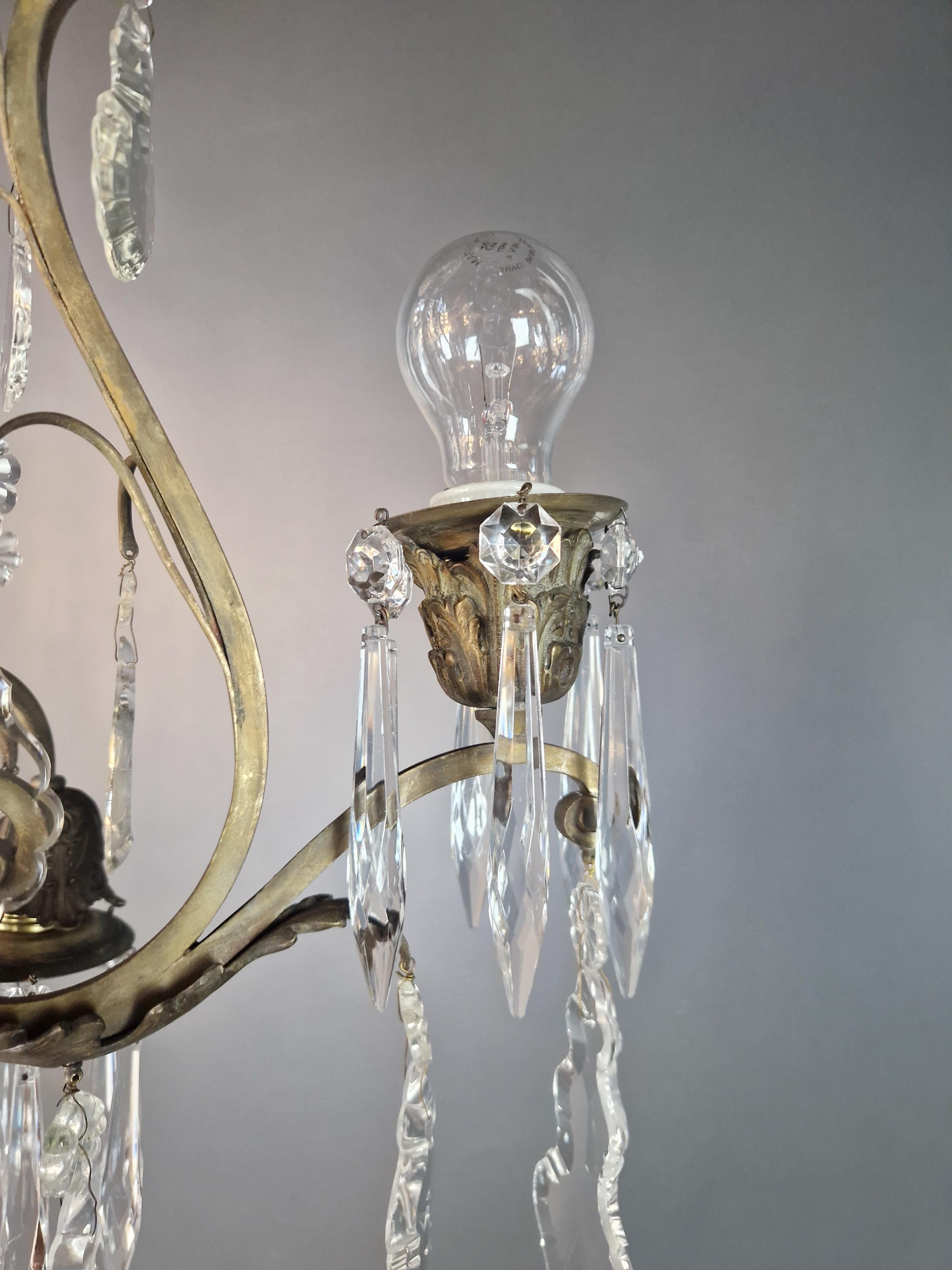 Baroque Brass Crystal Chandelier Antique Ceiling Lamp Lustre Art Nouveau and Art Deco For Sale