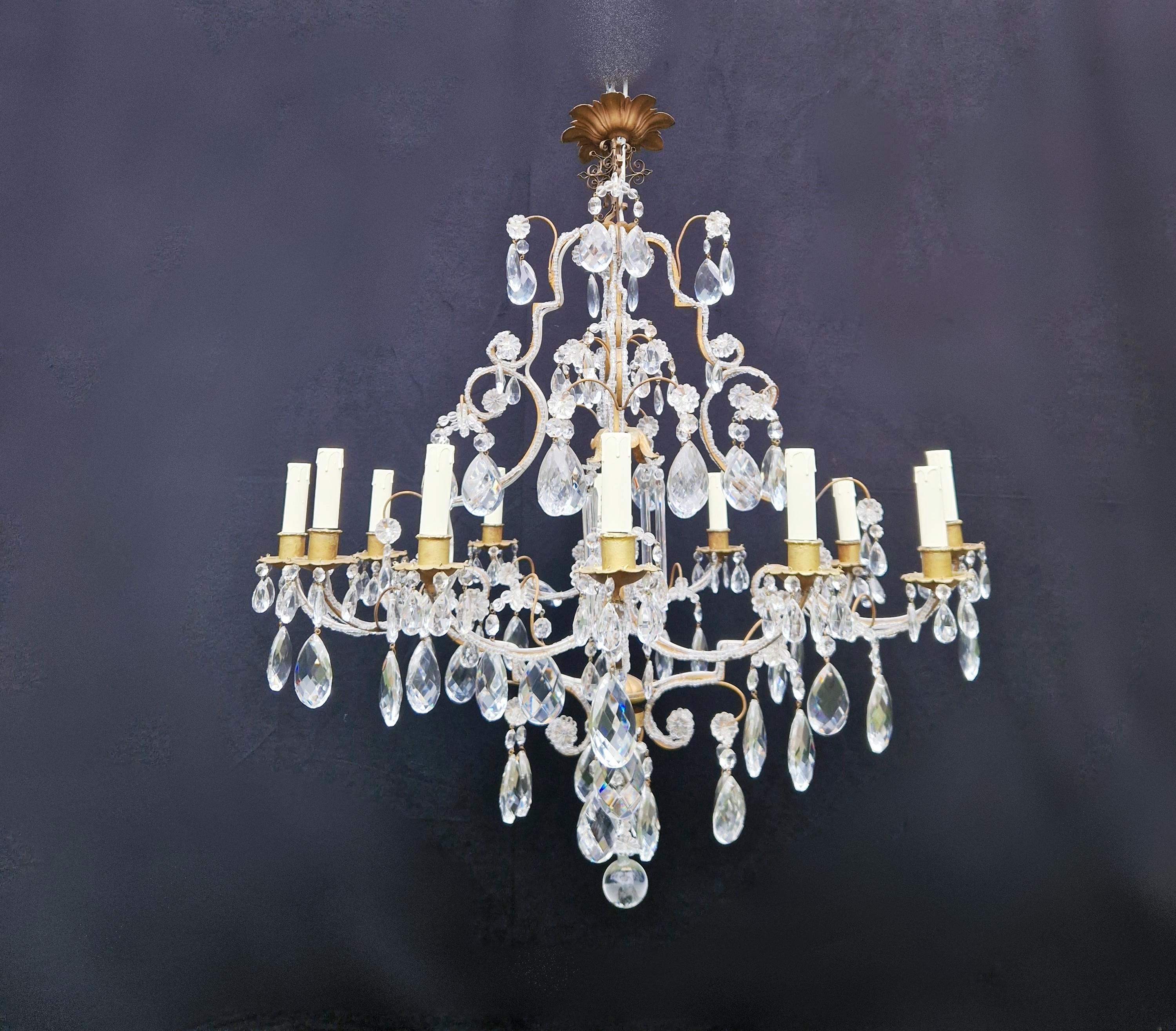 Brass Crystal Chandelier Antique Ceiling Lamp Lustre Art Nouveau Gold 4
