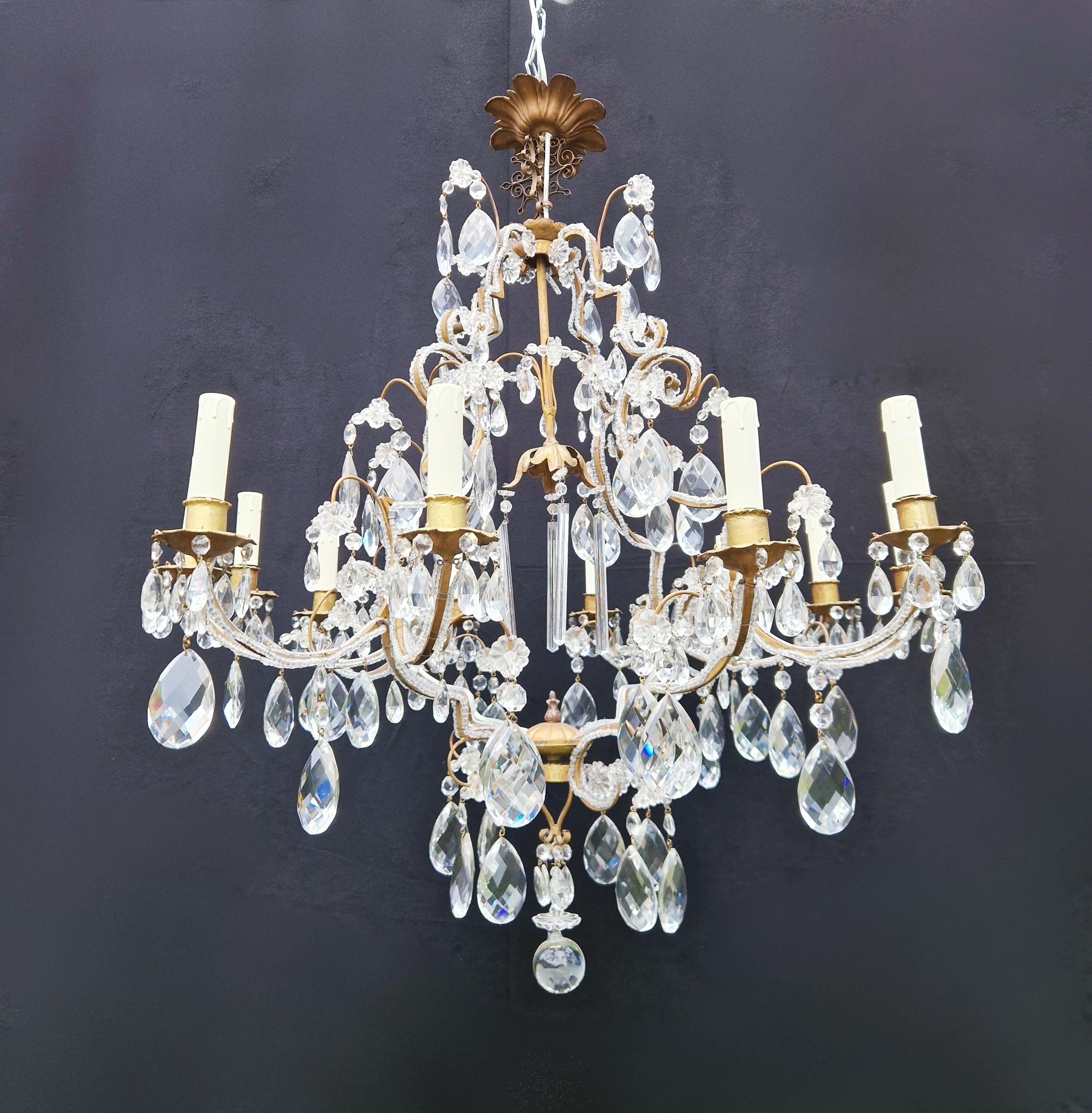 Brass Crystal Chandelier Antique Ceiling Lamp Lustre Art Nouveau Gold 5