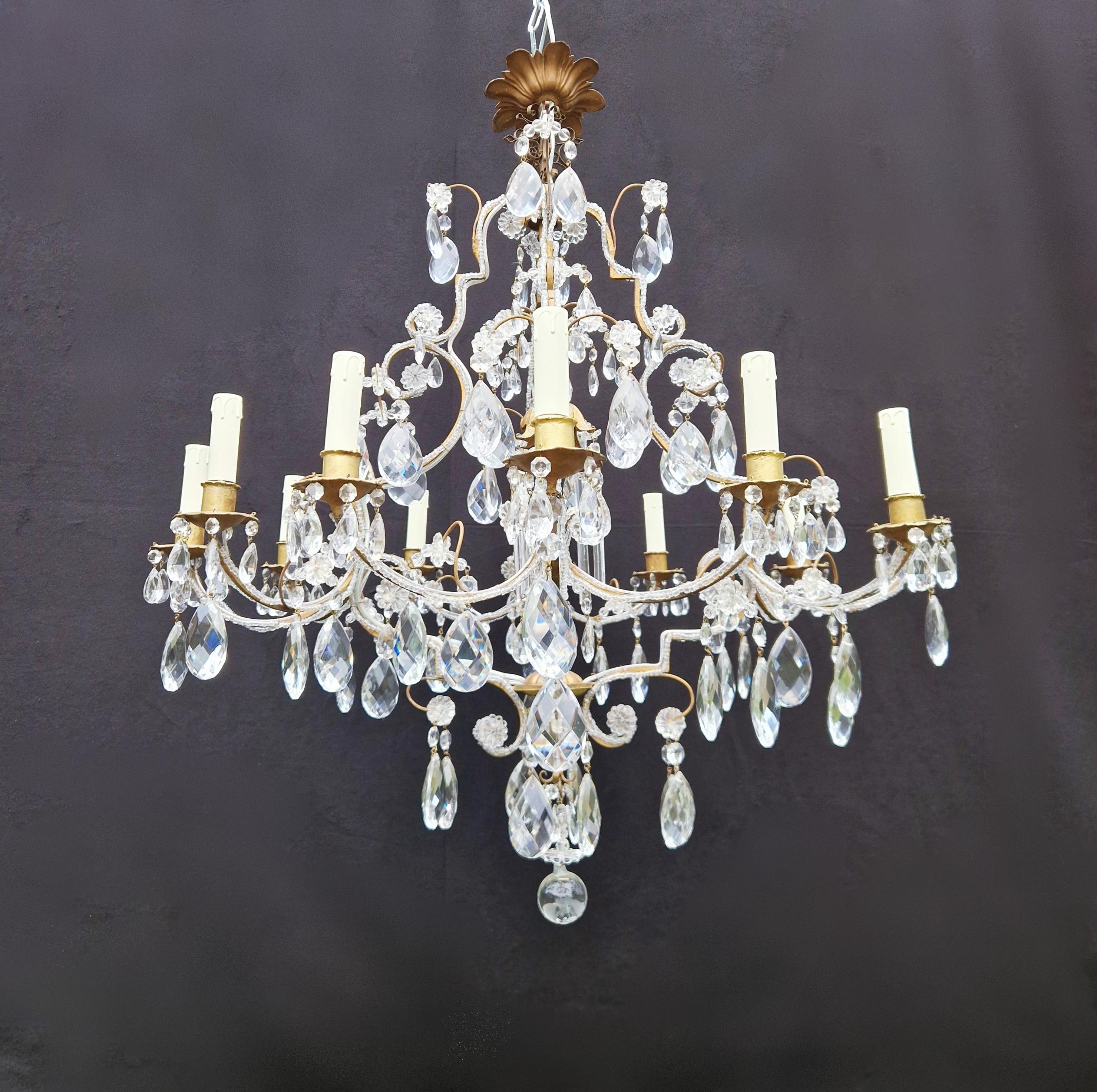 Brass Crystal Chandelier Antique Ceiling Lamp Lustre Art Nouveau Gold 6