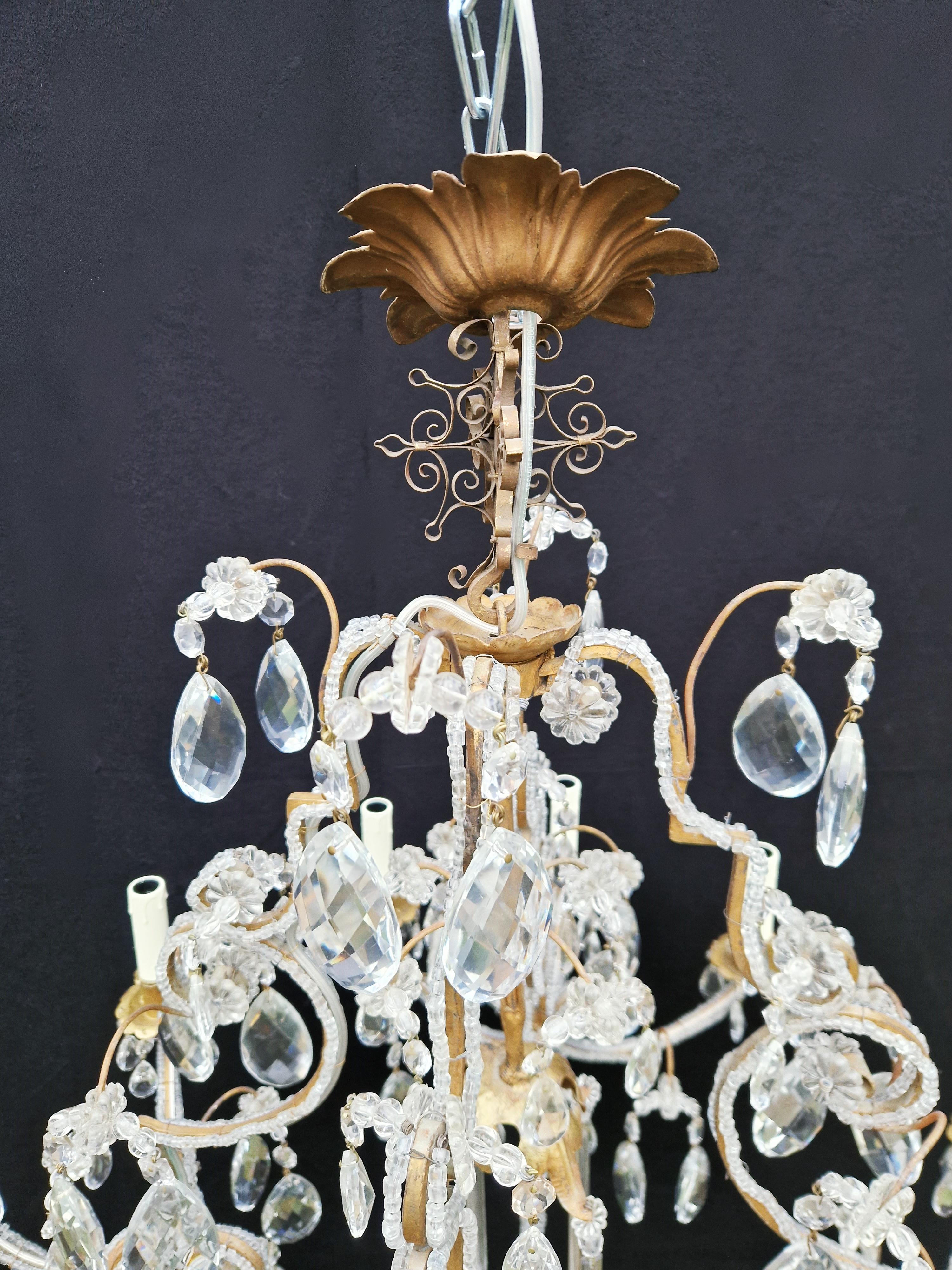 Brass Crystal Chandelier Antique Ceiling Lamp Lustre Art Nouveau Gold 7