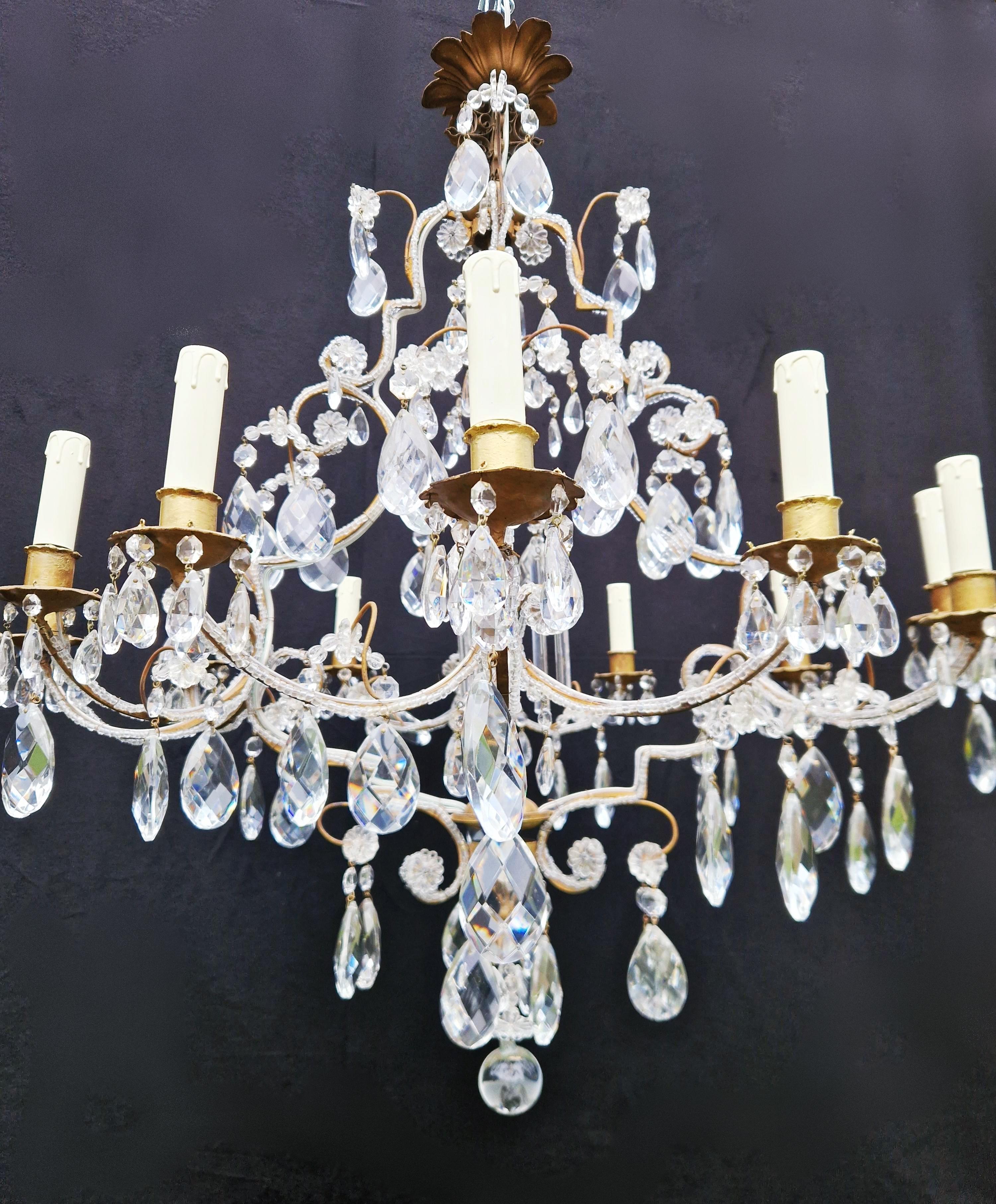 European Brass Crystal Chandelier Antique Ceiling Lamp Lustre Art Nouveau Gold