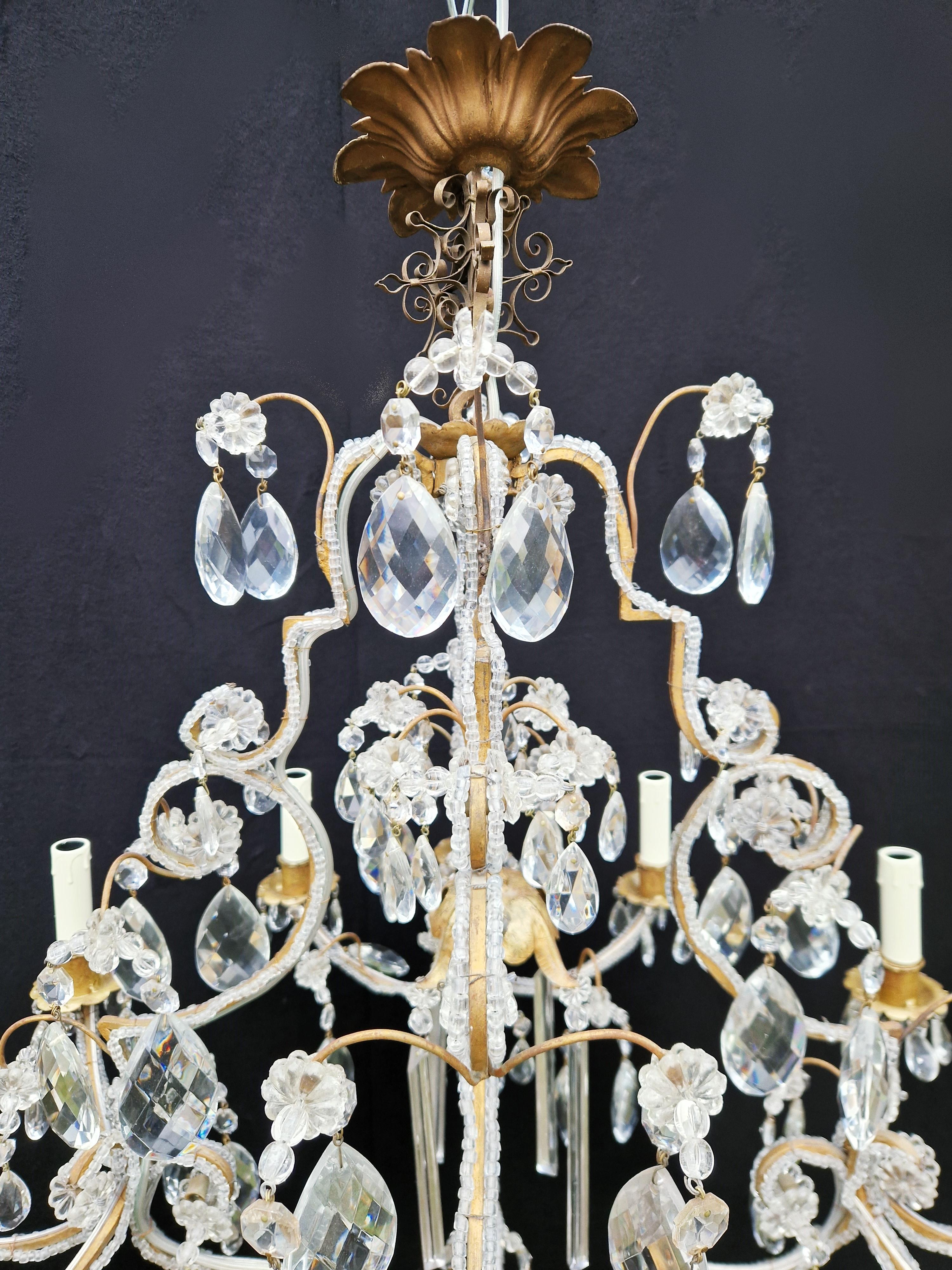 18th Century and Earlier Brass Crystal Chandelier Antique Ceiling Lamp Lustre Art Nouveau Gold
