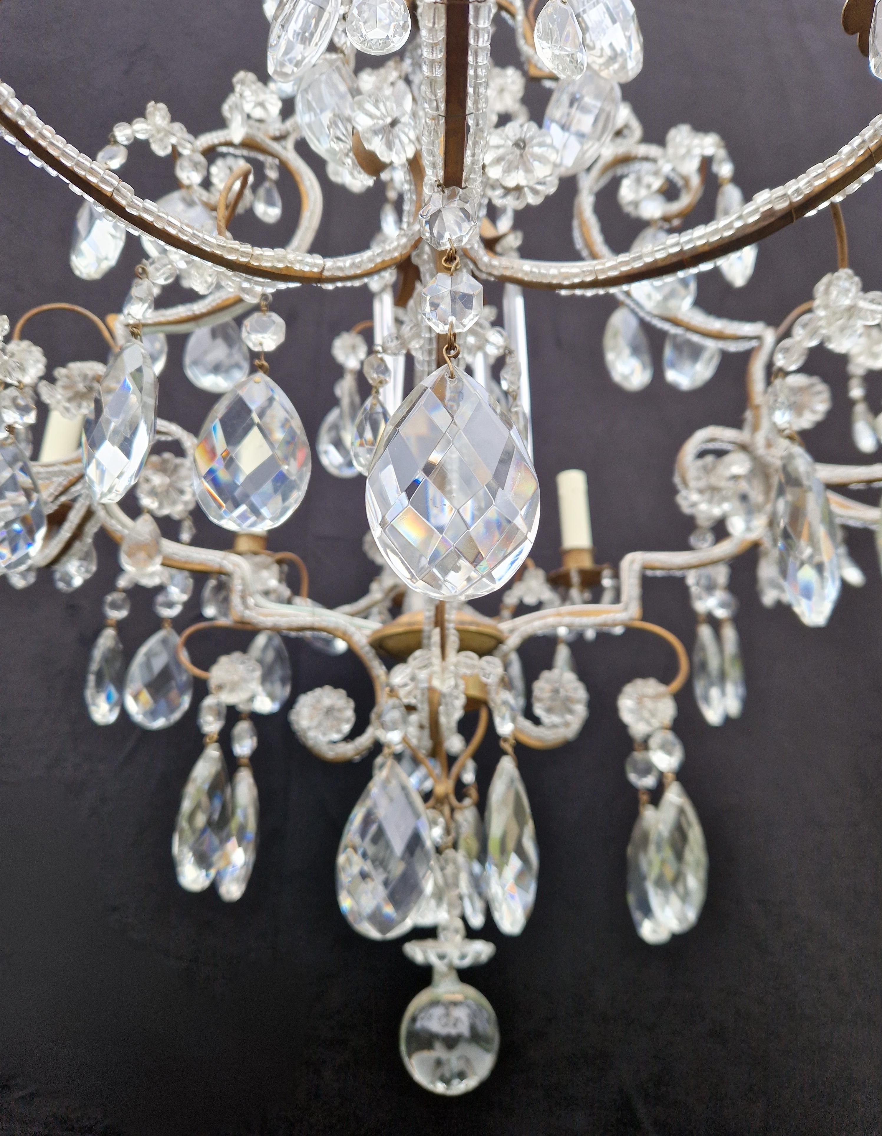 Brass Crystal Chandelier Antique Ceiling Lamp Lustre Art Nouveau Gold 1