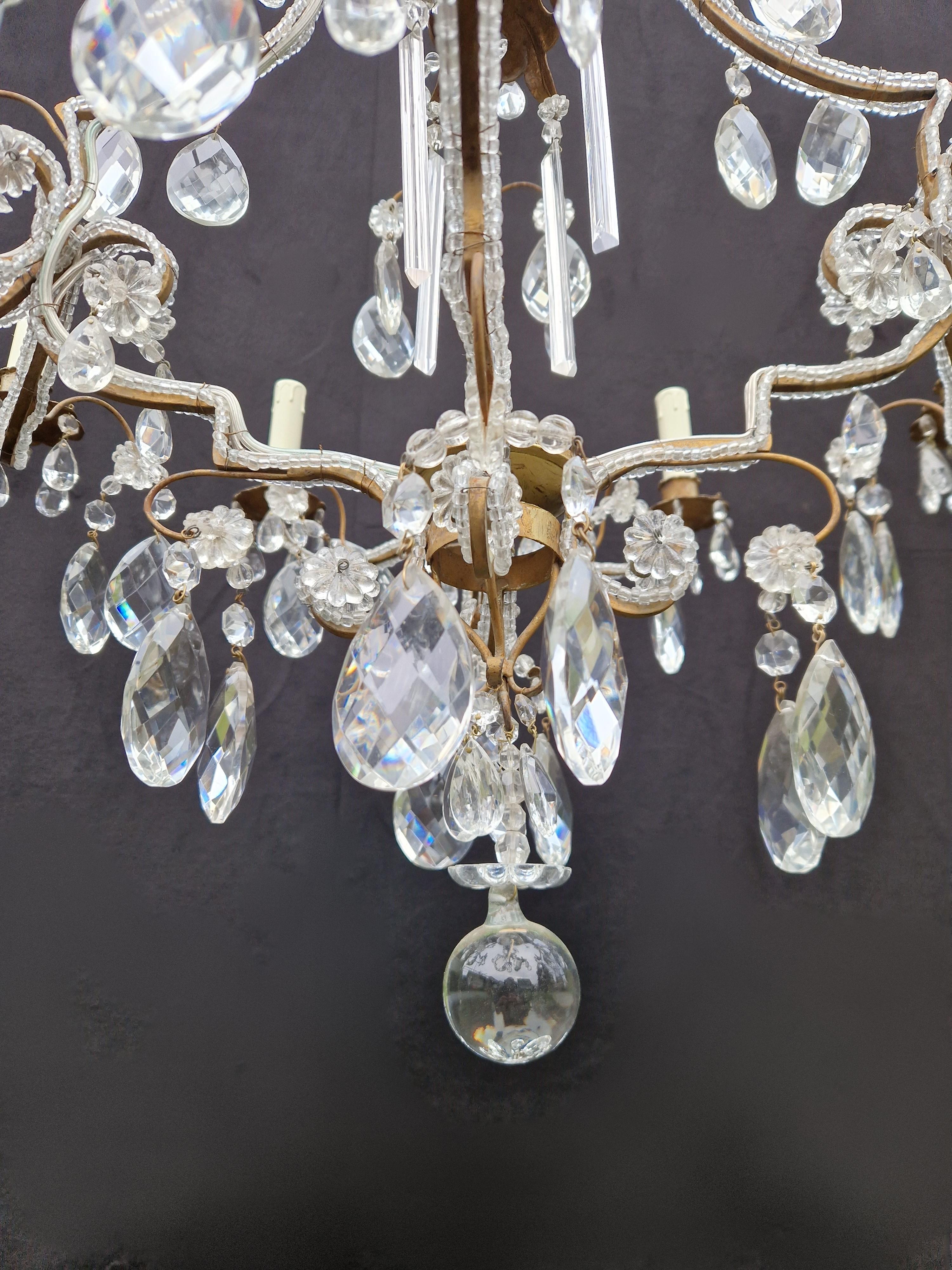 Brass Crystal Chandelier Antique Ceiling Lamp Lustre Art Nouveau Gold 2