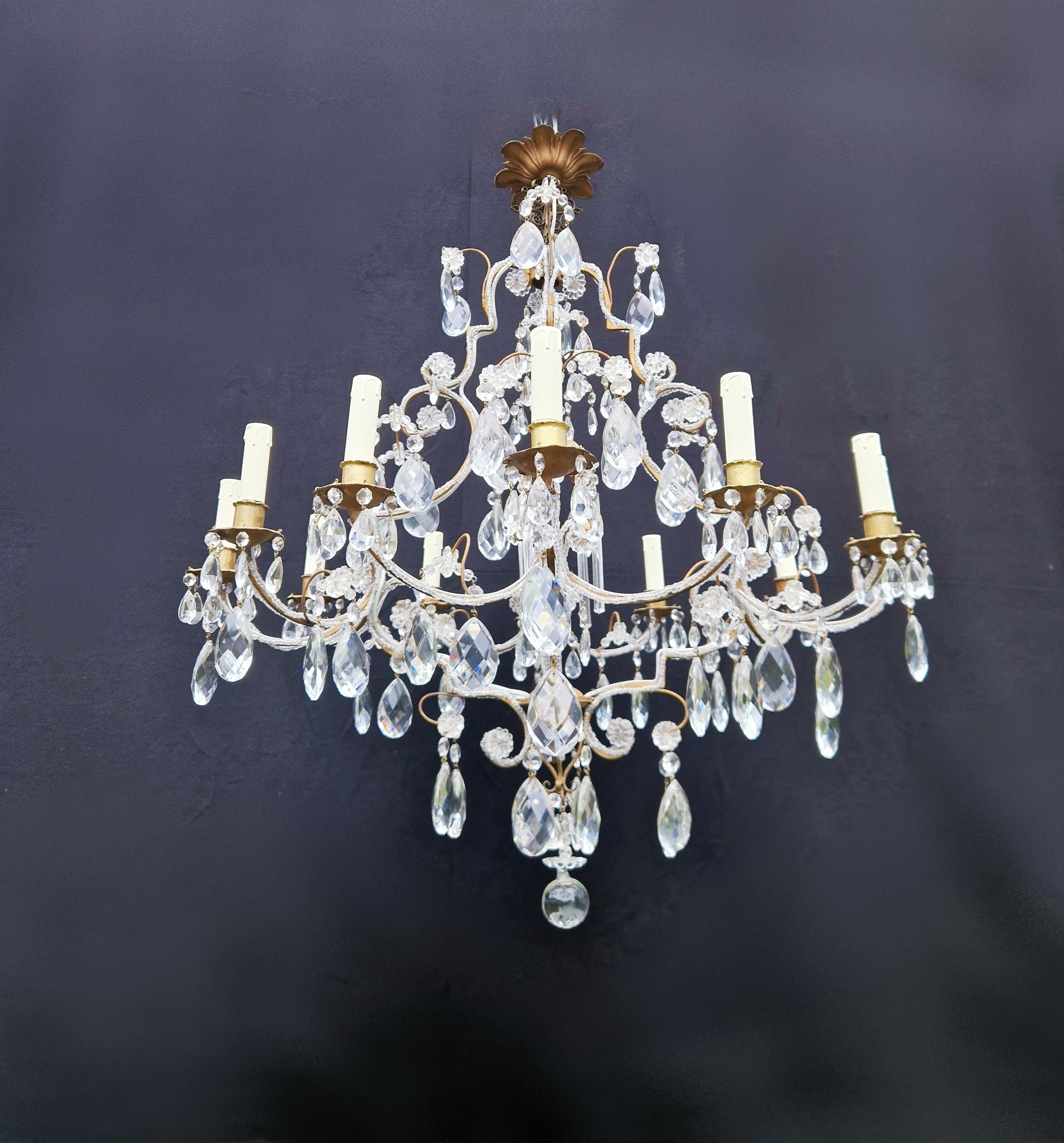 Brass Crystal Chandelier Antique Ceiling Lamp Lustre Art Nouveau Gold 3