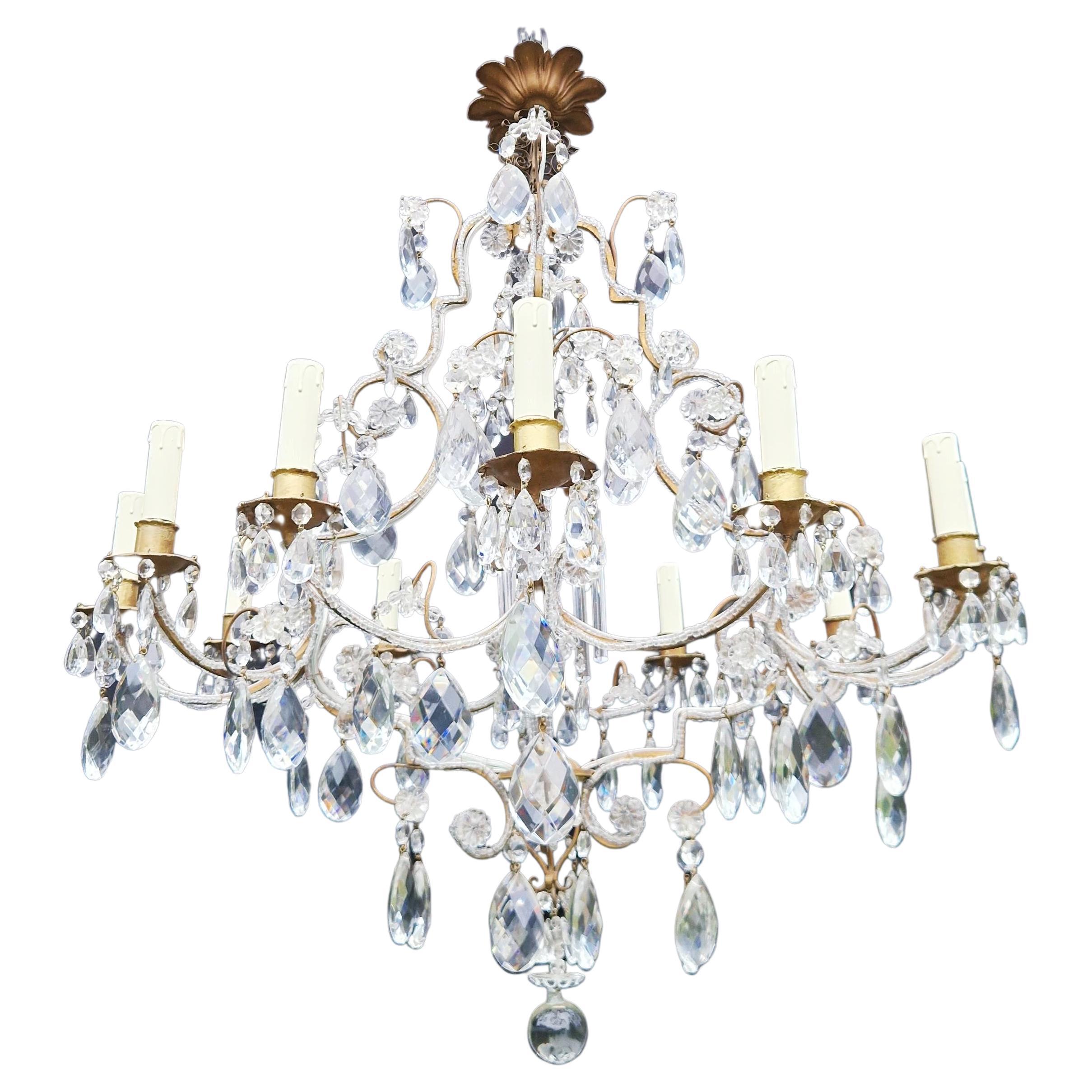 Brass Crystal Chandelier Antique Ceiling Lamp Lustre Art Nouveau Gold For  Sale at 1stDibs