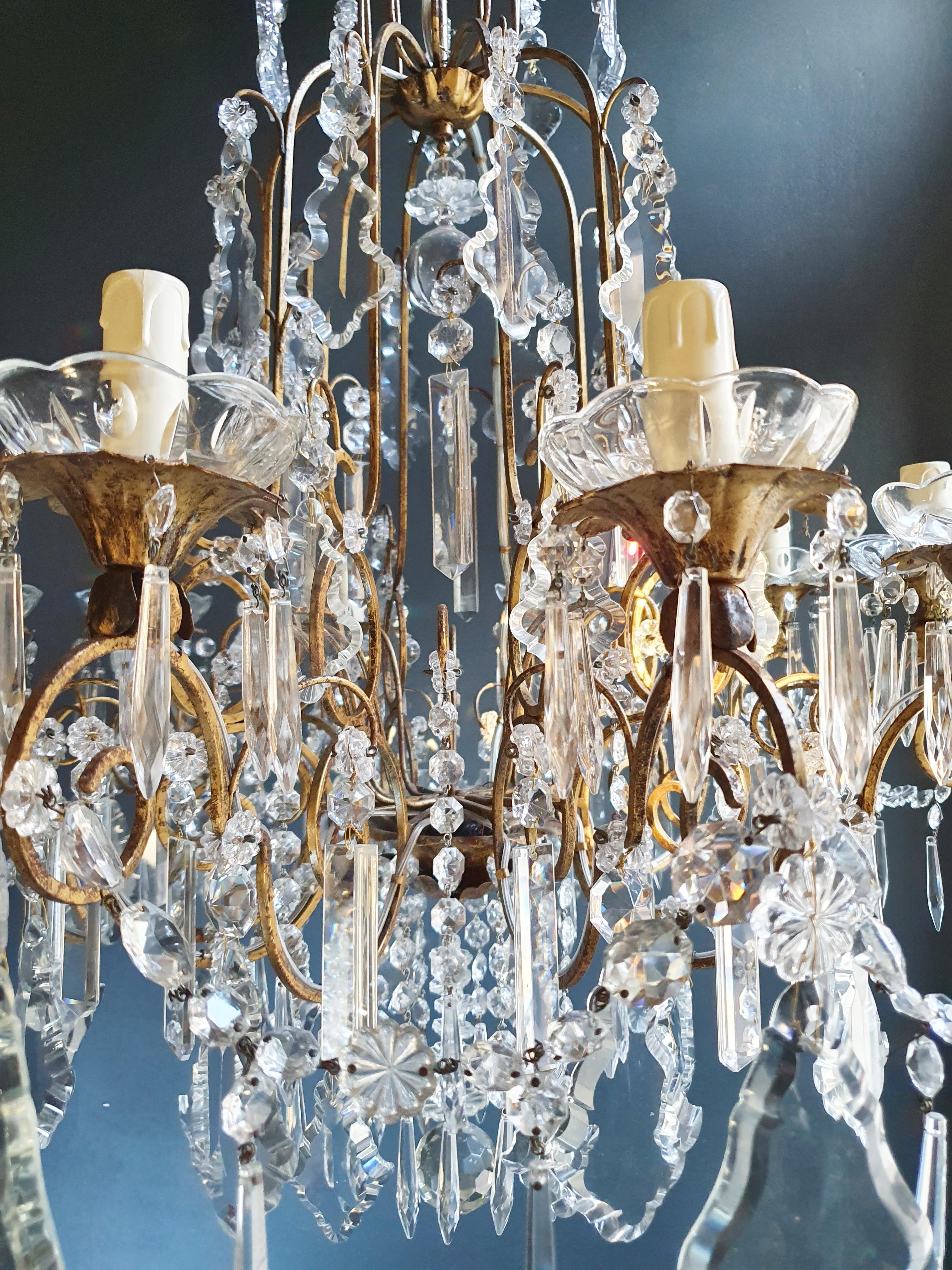 Brass Crystal Chandelier Antique Ceiling Lamp Lustre Art Nouveau Lamp For Sale 3