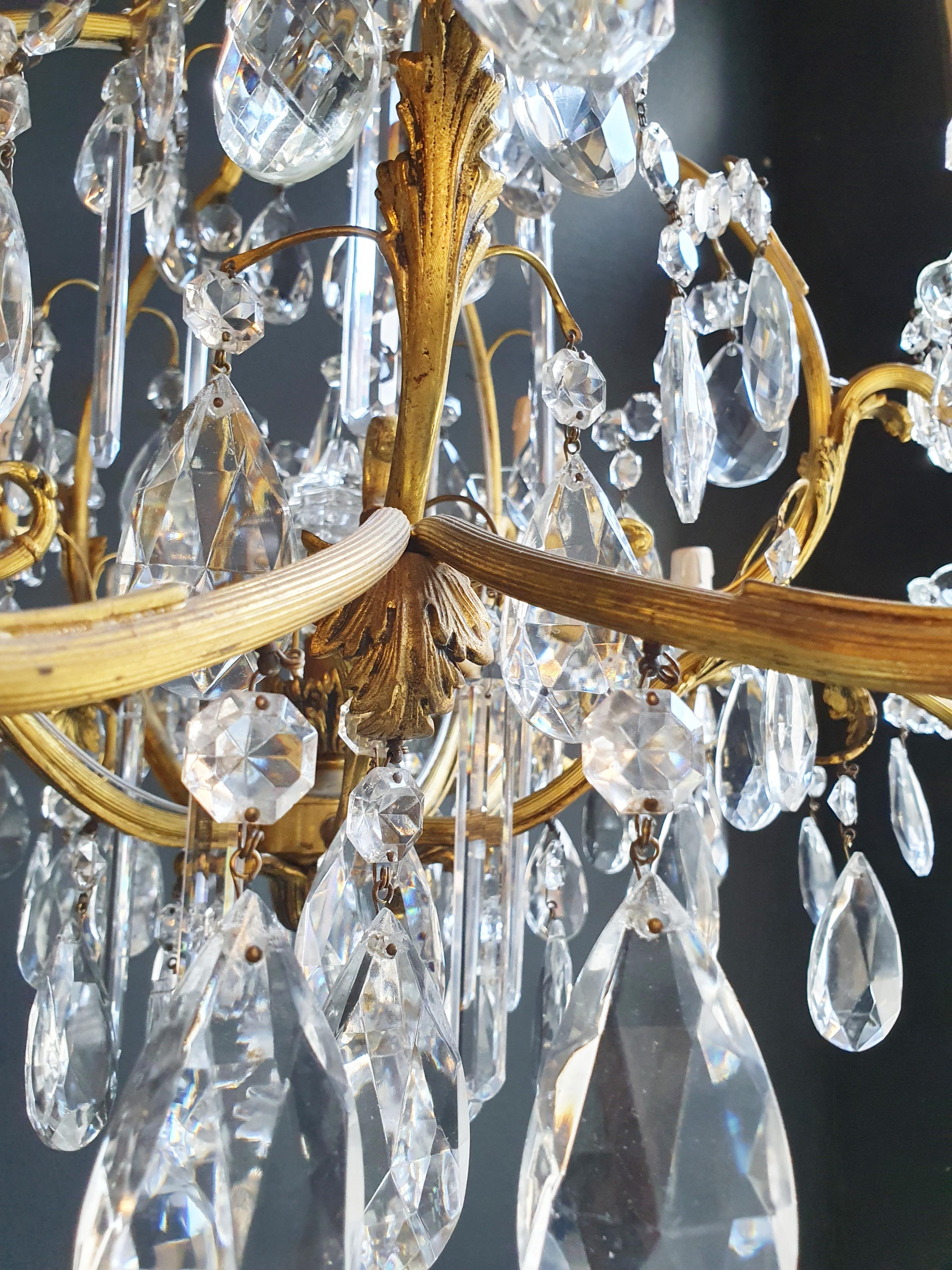 Messing-Kristall-Kronleuchter Antike Deckenlampe Lüster Jugendstil Lampe (Mitte des 20. Jahrhunderts) im Angebot