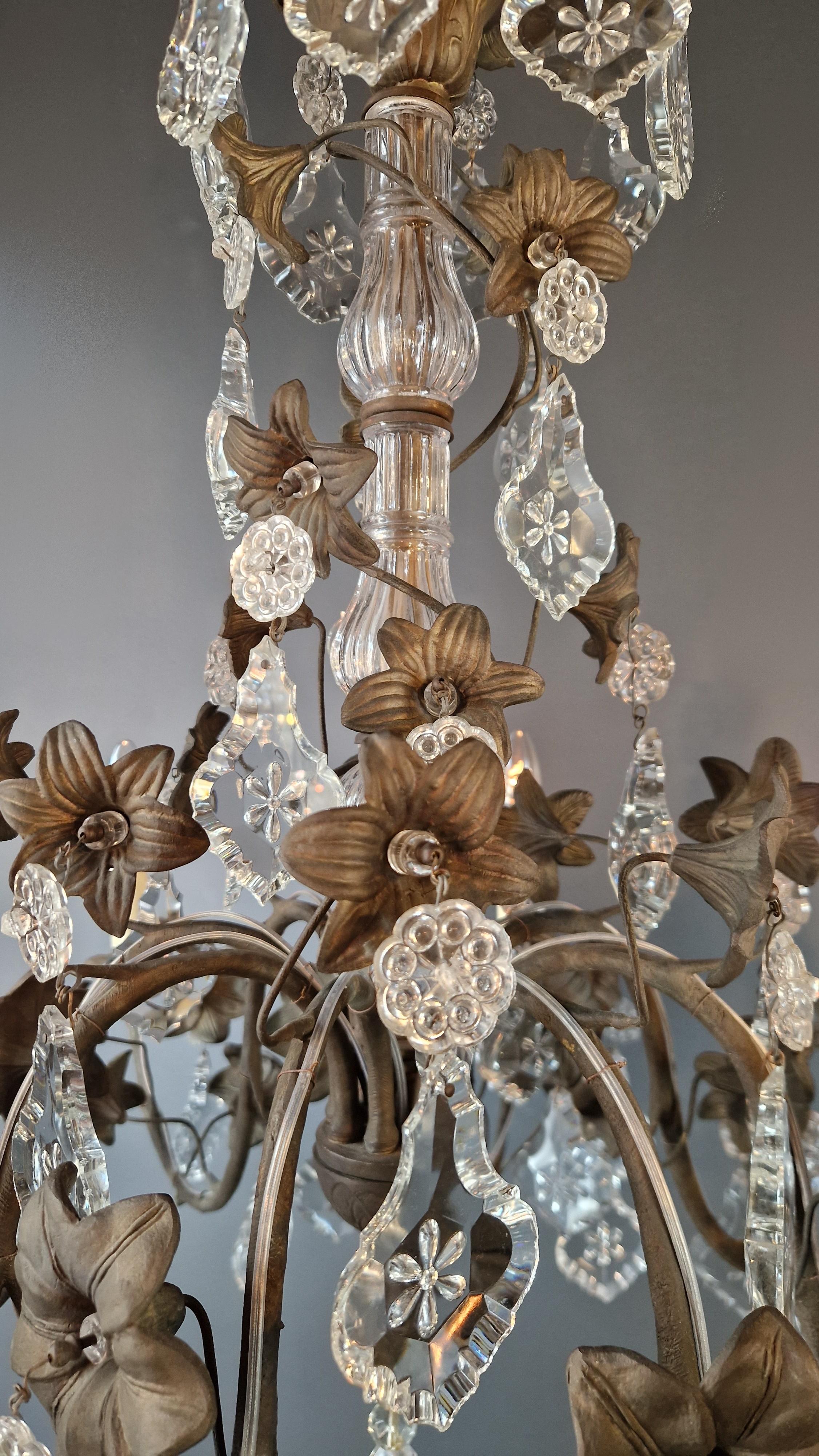 Brass Crystal Chandelier Antique Ceiling Lamp Lustre Art Nouveau Lamp  For Sale 4