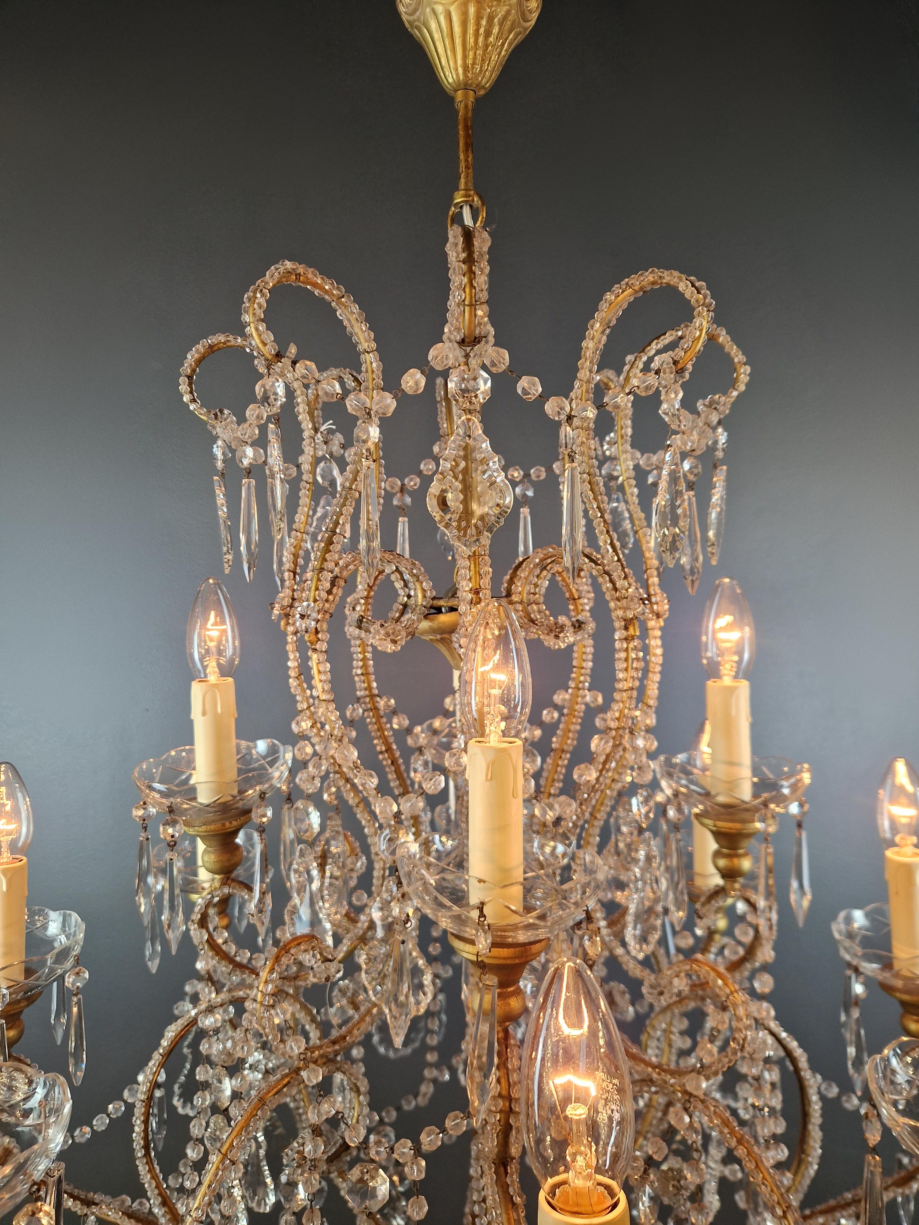 Brass Crystal Chandelier Antique Ceiling Lamp Lustre Art Nouveau Lamp For Sale 3