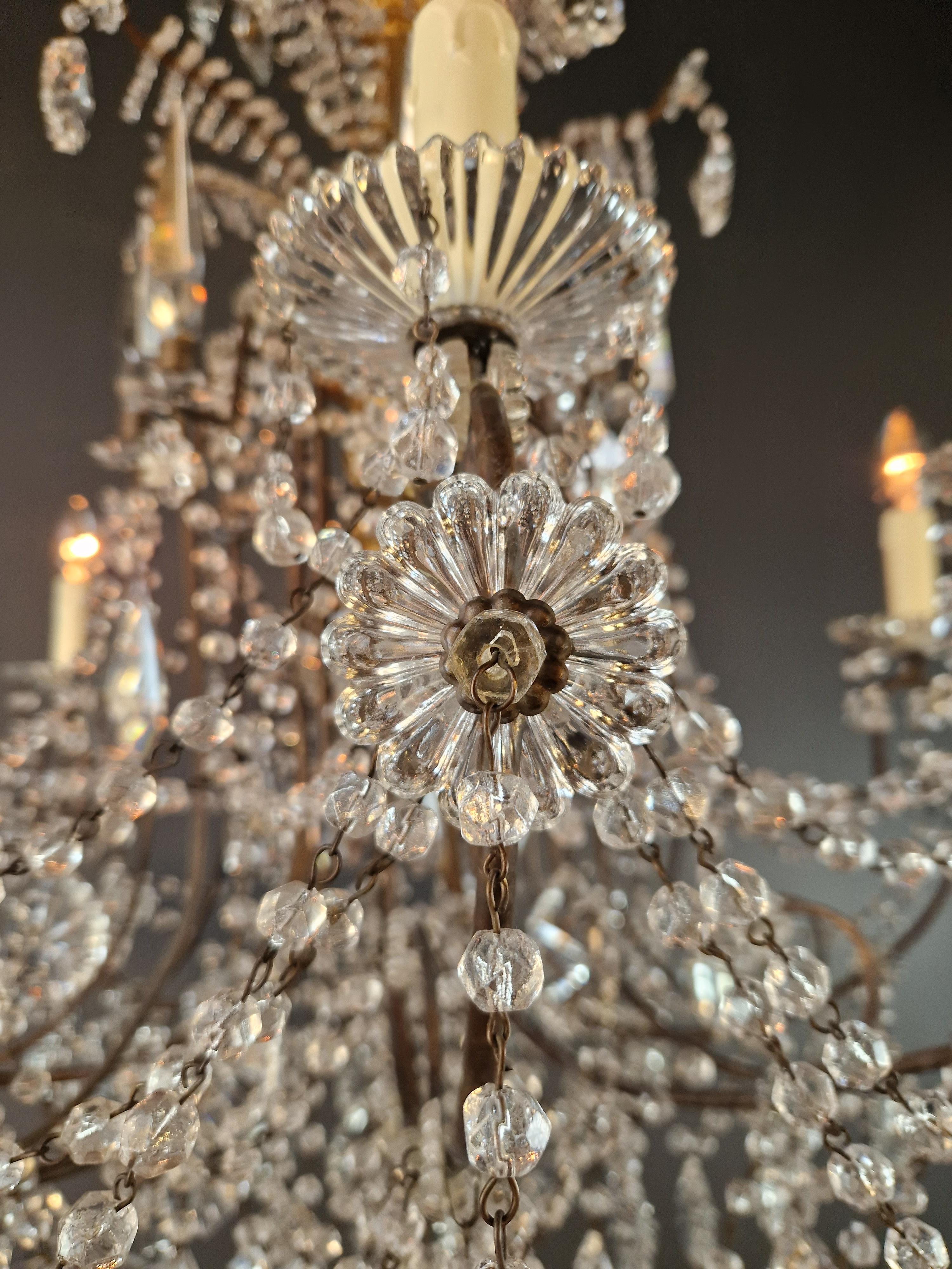 Brass Crystal Chandelier Antique Ceiling Lamp Lustre Art Nouveau Lamp For Sale 4