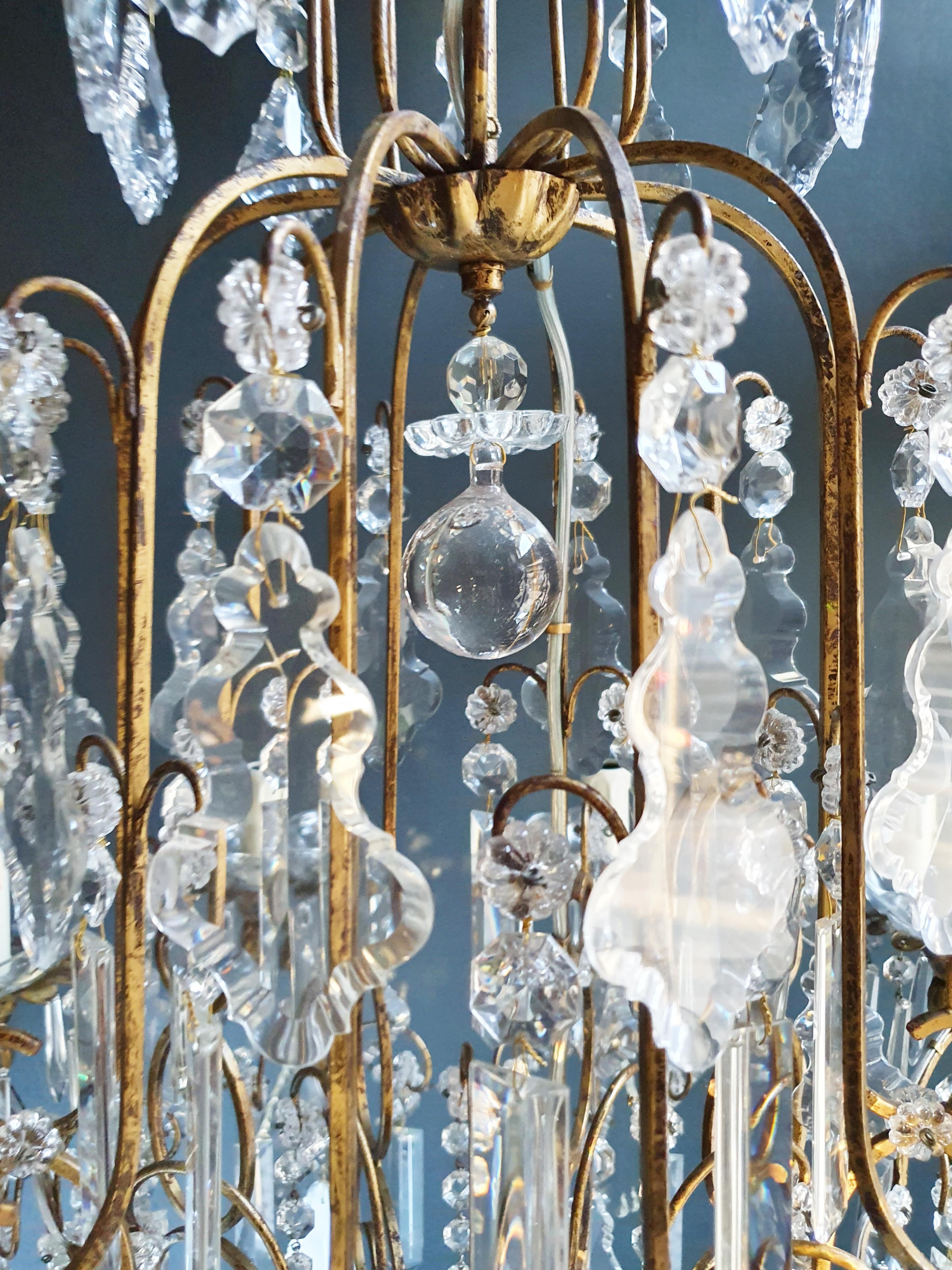 Brass Crystal Chandelier Antique Ceiling Lamp Lustre Art Nouveau Lamp For Sale 4