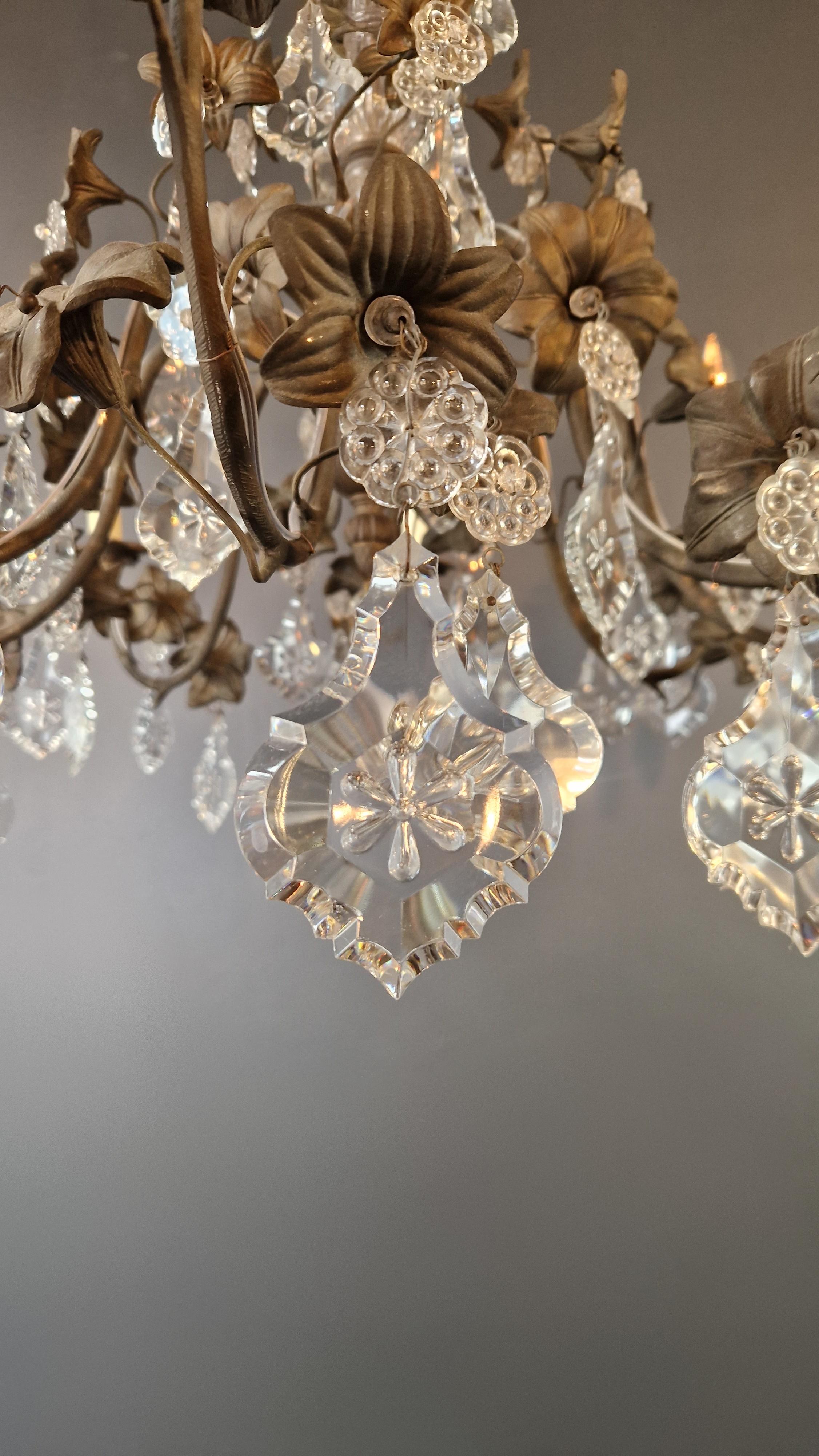 Brass Crystal Chandelier Antique Ceiling Lamp Lustre Art Nouveau Lamp  For Sale 5