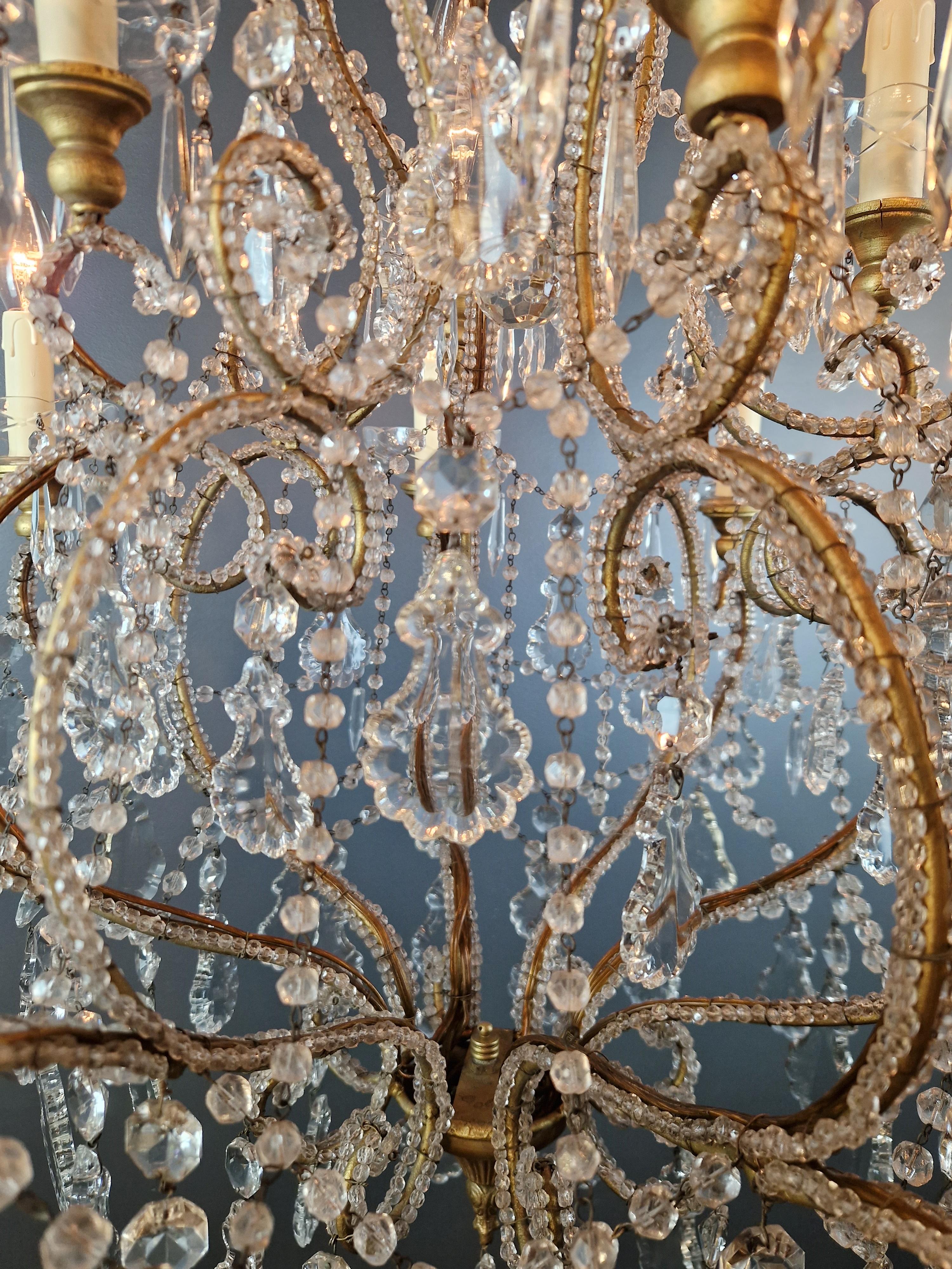 Brass Crystal Chandelier Antique Ceiling Lamp Lustre Art Nouveau Lamp For Sale 4