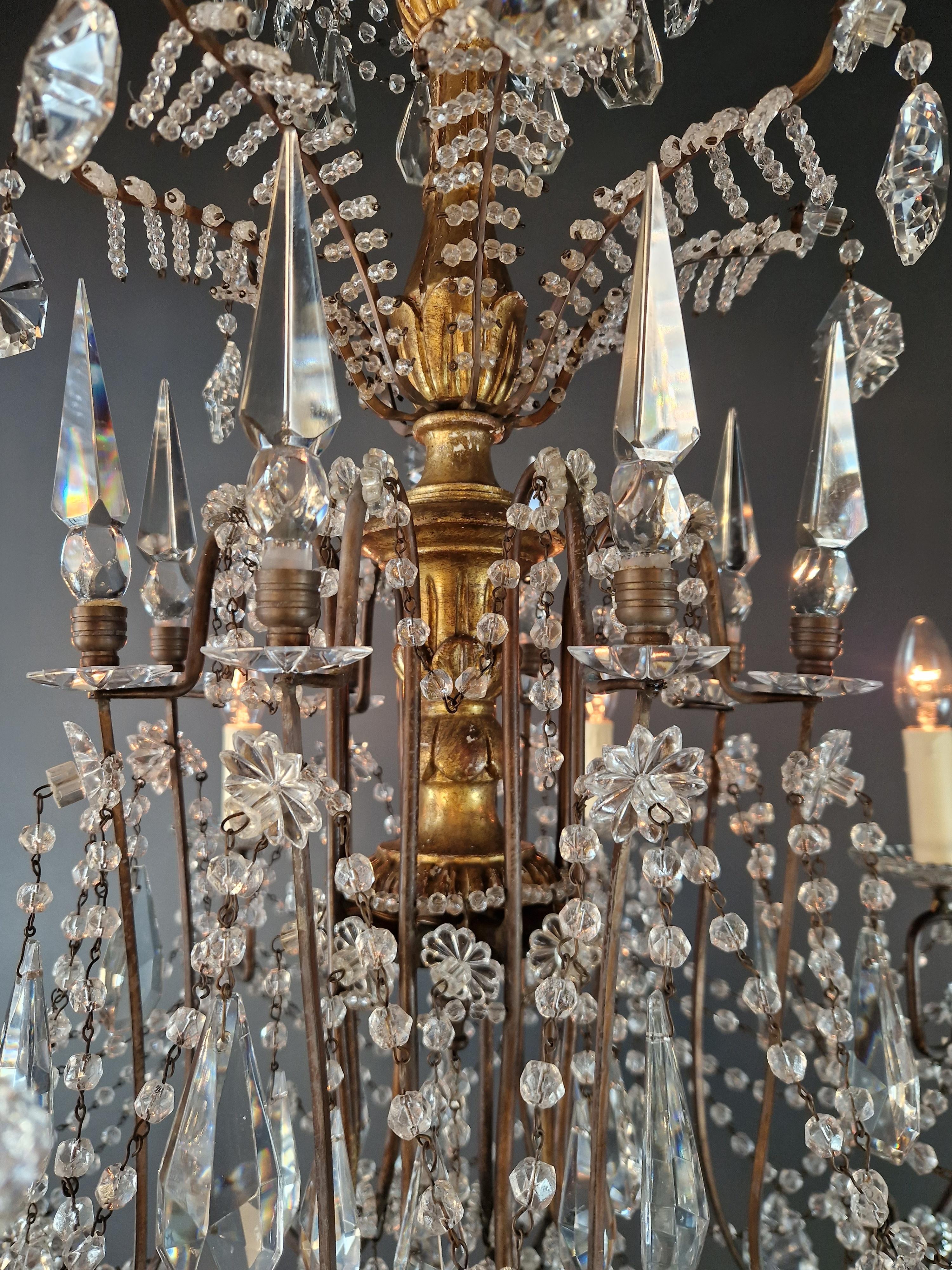 Brass Crystal Chandelier Antique Ceiling Lamp Lustre Art Nouveau Lamp For Sale 5