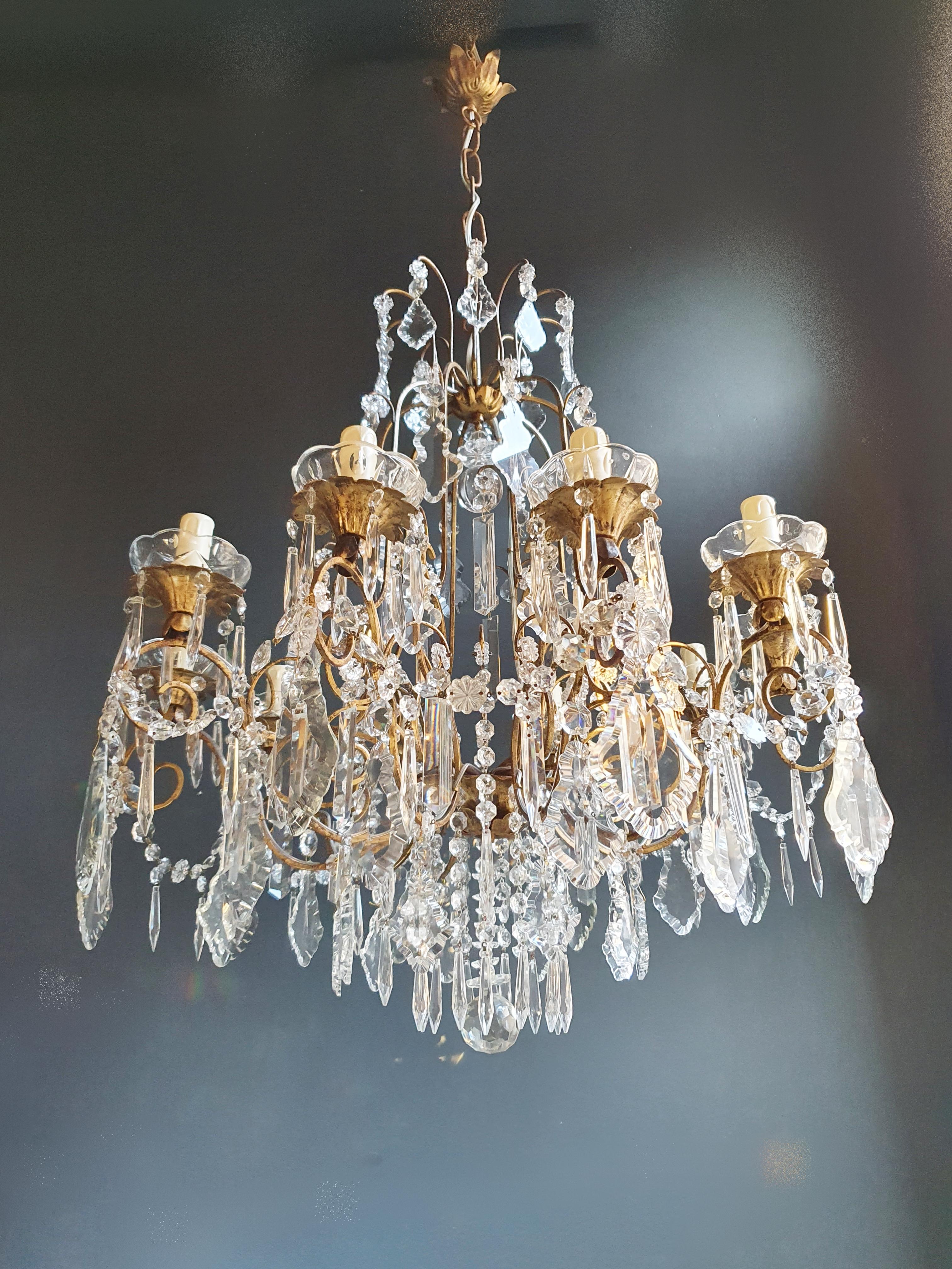 Brass Crystal Chandelier Antique Ceiling Lamp Lustre Art Nouveau Lamp For Sale 5