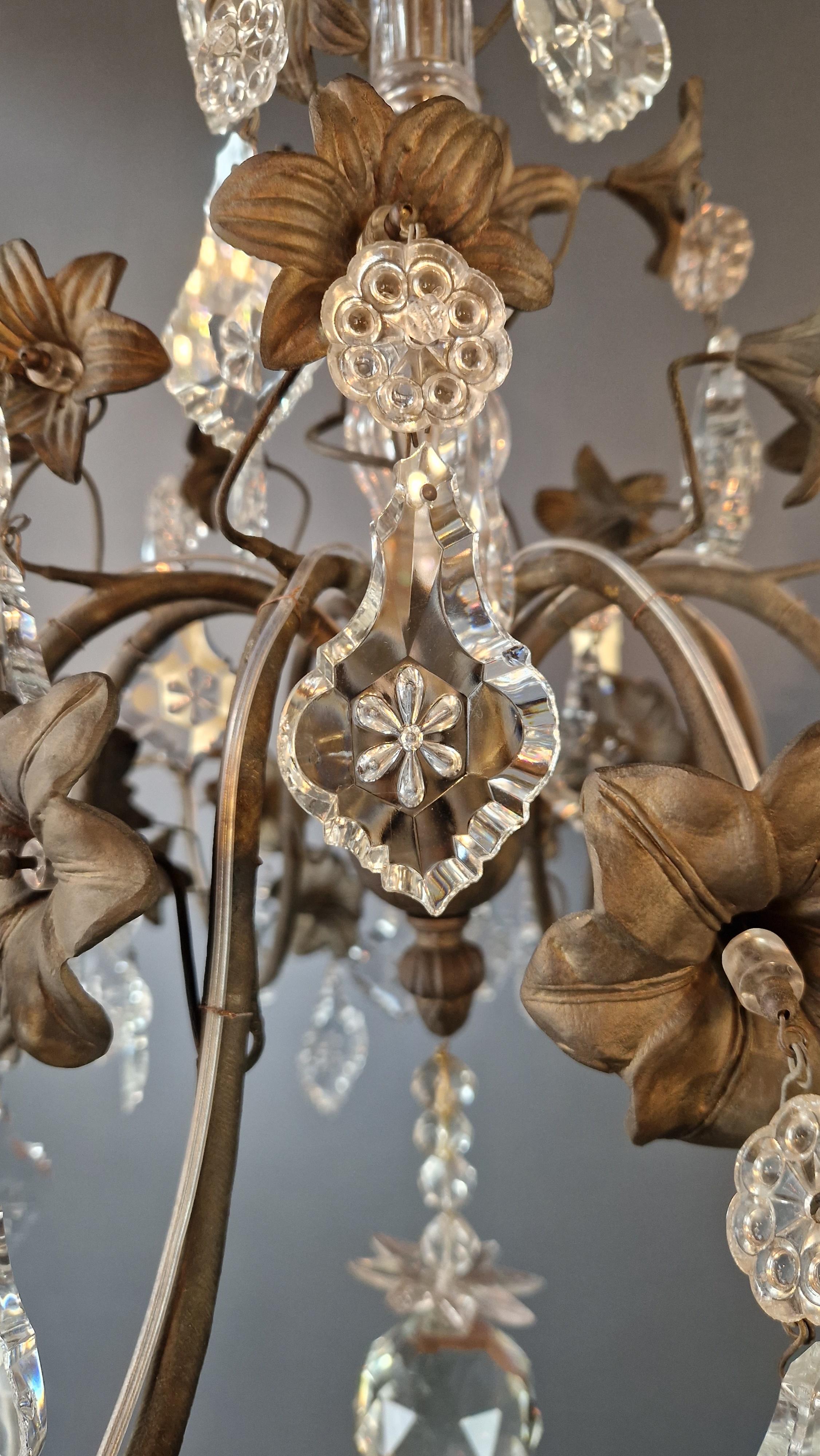 Brass Crystal Chandelier Antique Ceiling Lamp Lustre Art Nouveau Lamp  For Sale 6