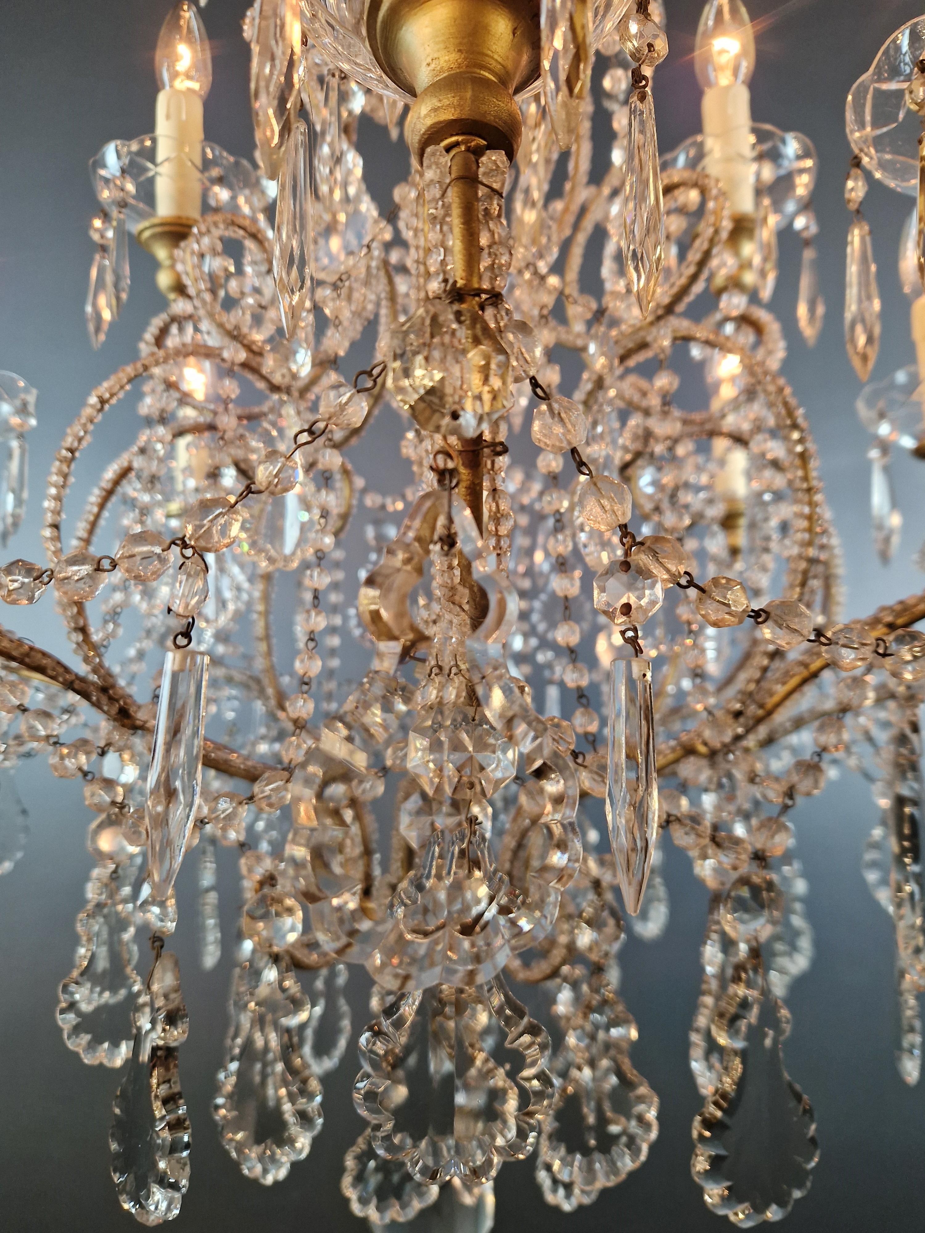 Brass Crystal Chandelier Antique Ceiling Lamp Lustre Art Nouveau Lamp For Sale 5