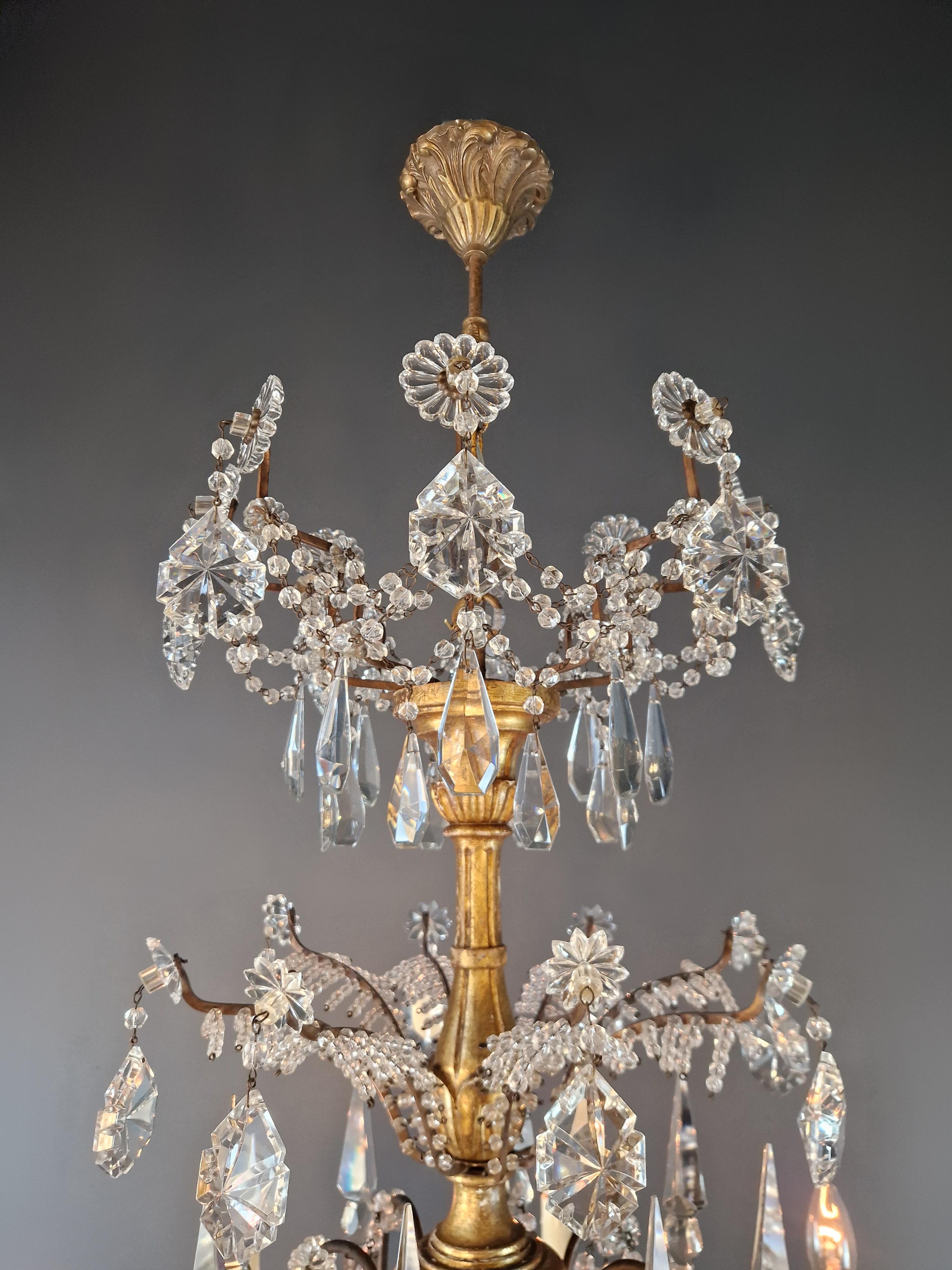 Brass Crystal Chandelier Antique Ceiling Lamp Lustre Art Nouveau Lamp For Sale 6