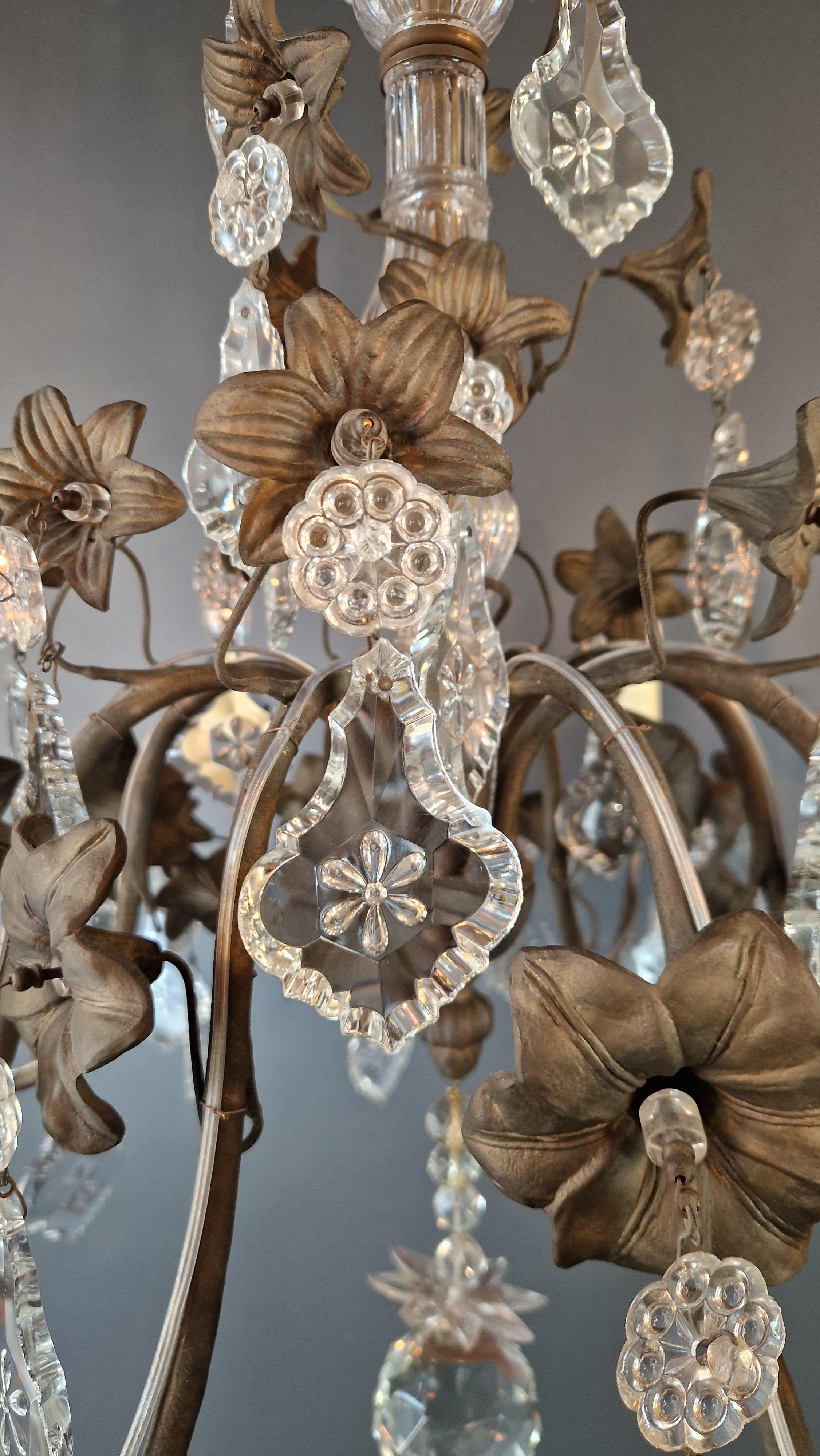 Brass Crystal Chandelier Antique Ceiling Lamp Lustre Art Nouveau Lamp  For Sale 7