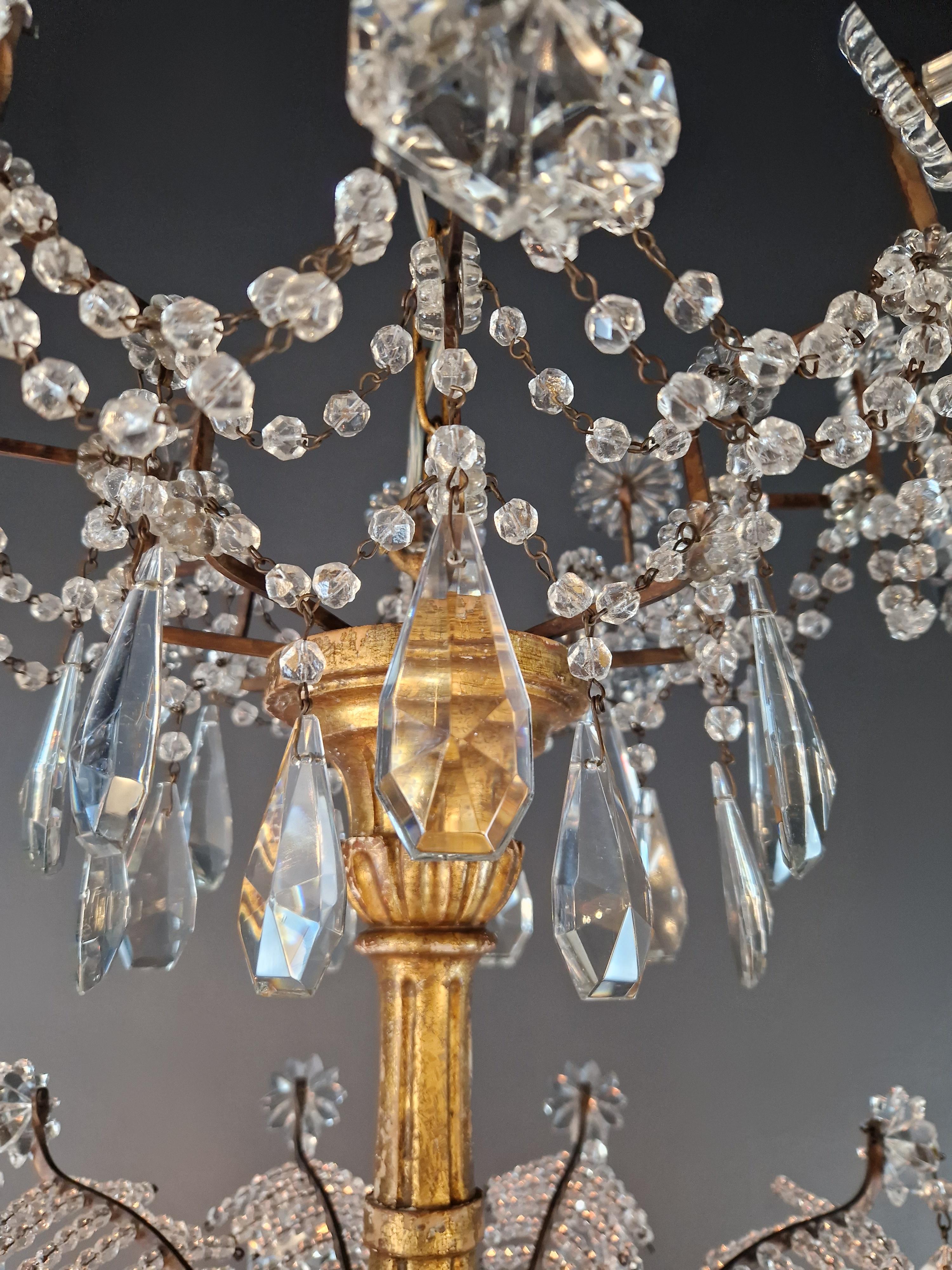 Brass Crystal Chandelier Antique Ceiling Lamp Lustre Art Nouveau Lamp For Sale 7