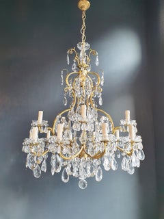 Plafonnier ancien lustre en laiton et cristal lustre Art Nouveau