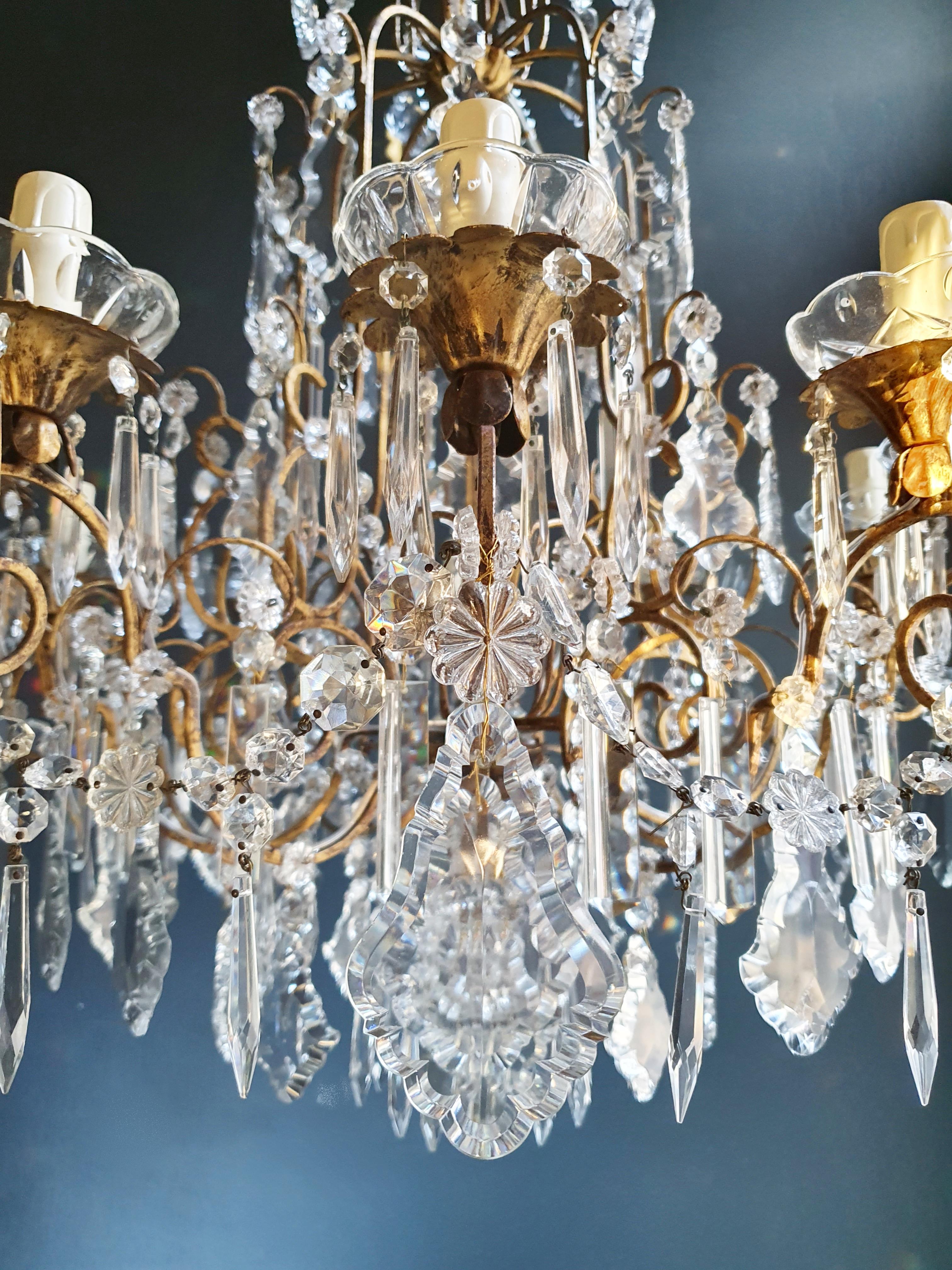 Messing-Kristall-Kronleuchter Antike Deckenlampe Lüster Jugendstil Lampe (Art nouveau) im Angebot