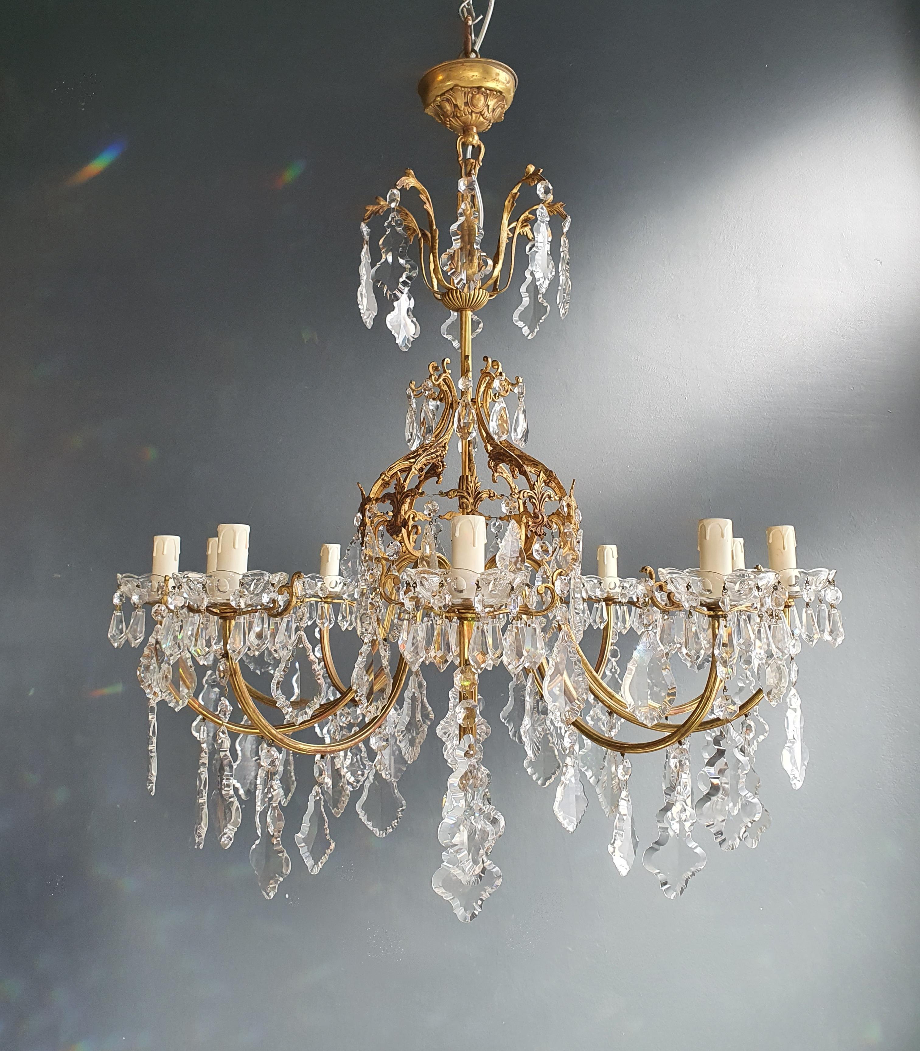 European Brass Crystal Chandelier Antique Ceiling Lamp Lustre Art Nouveau Lamp