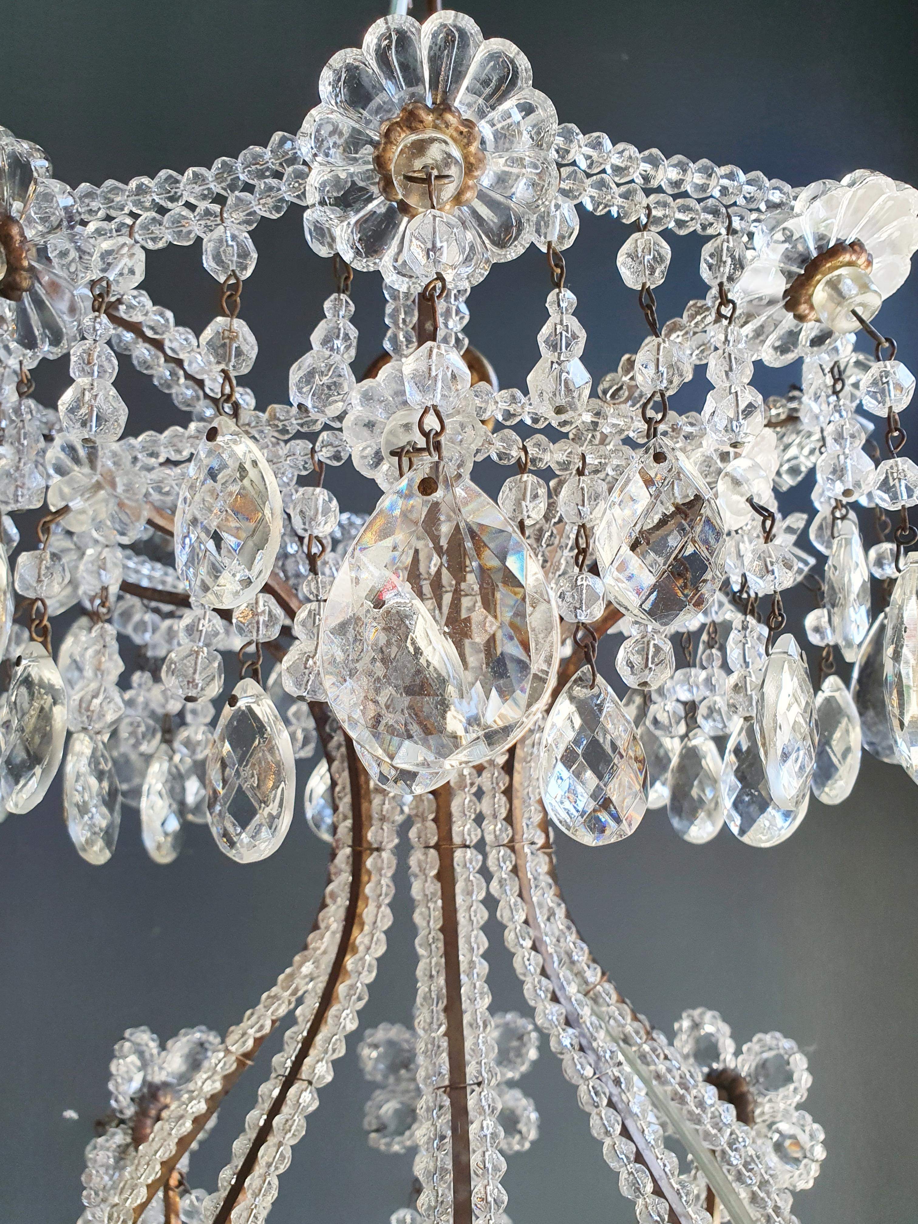 European Brass Crystal Chandelier Antique Ceiling Lamp Lustre Art Nouveau Lamp