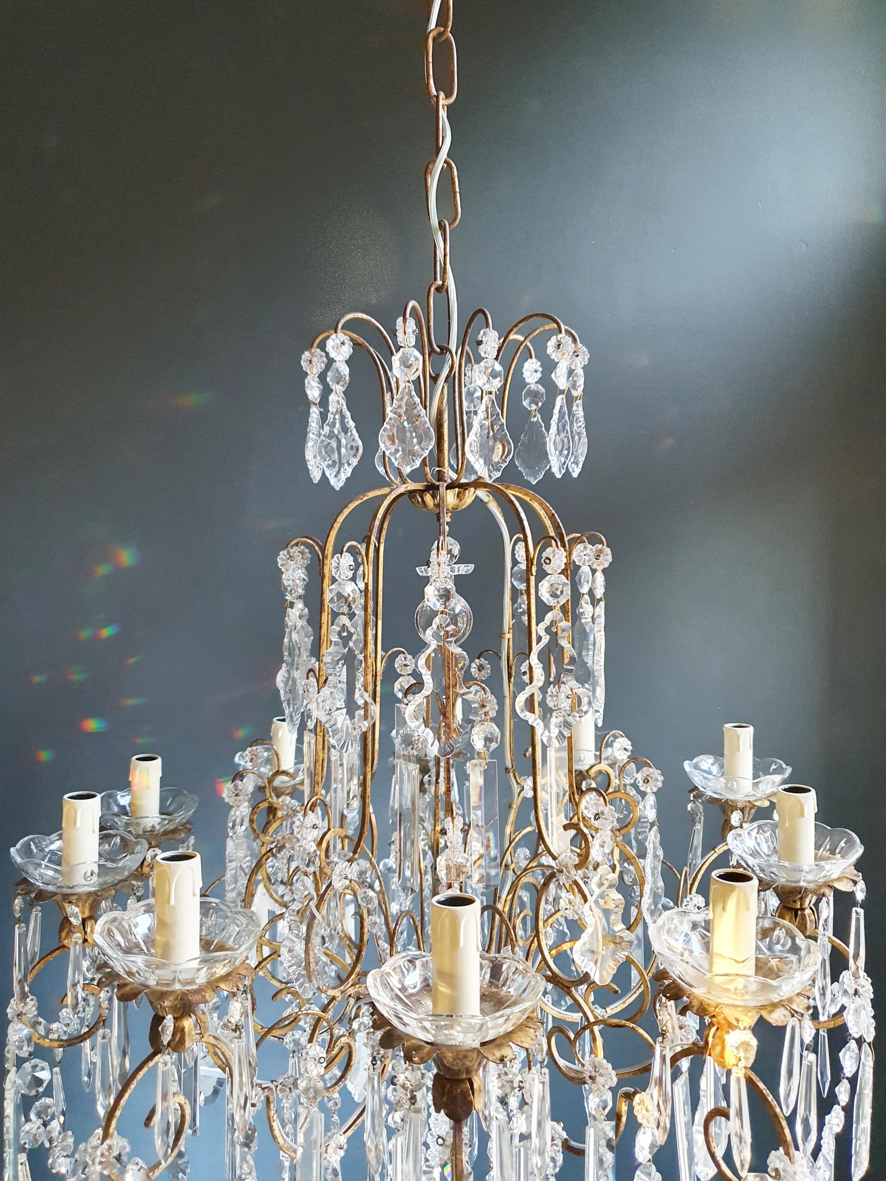 European Brass Crystal Chandelier Antique Ceiling Lamp Lustre Art Nouveau Lamp For Sale