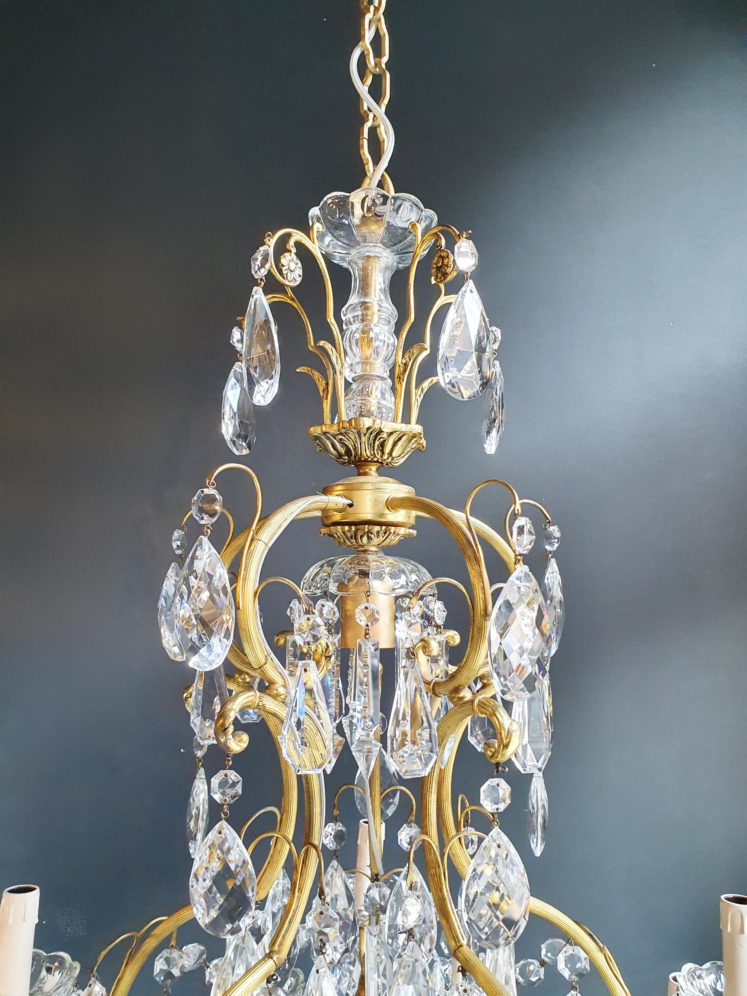 Hand-Knotted Brass Crystal Chandelier Antique Ceiling Lamp Lustre Art Nouveau Lamp For Sale