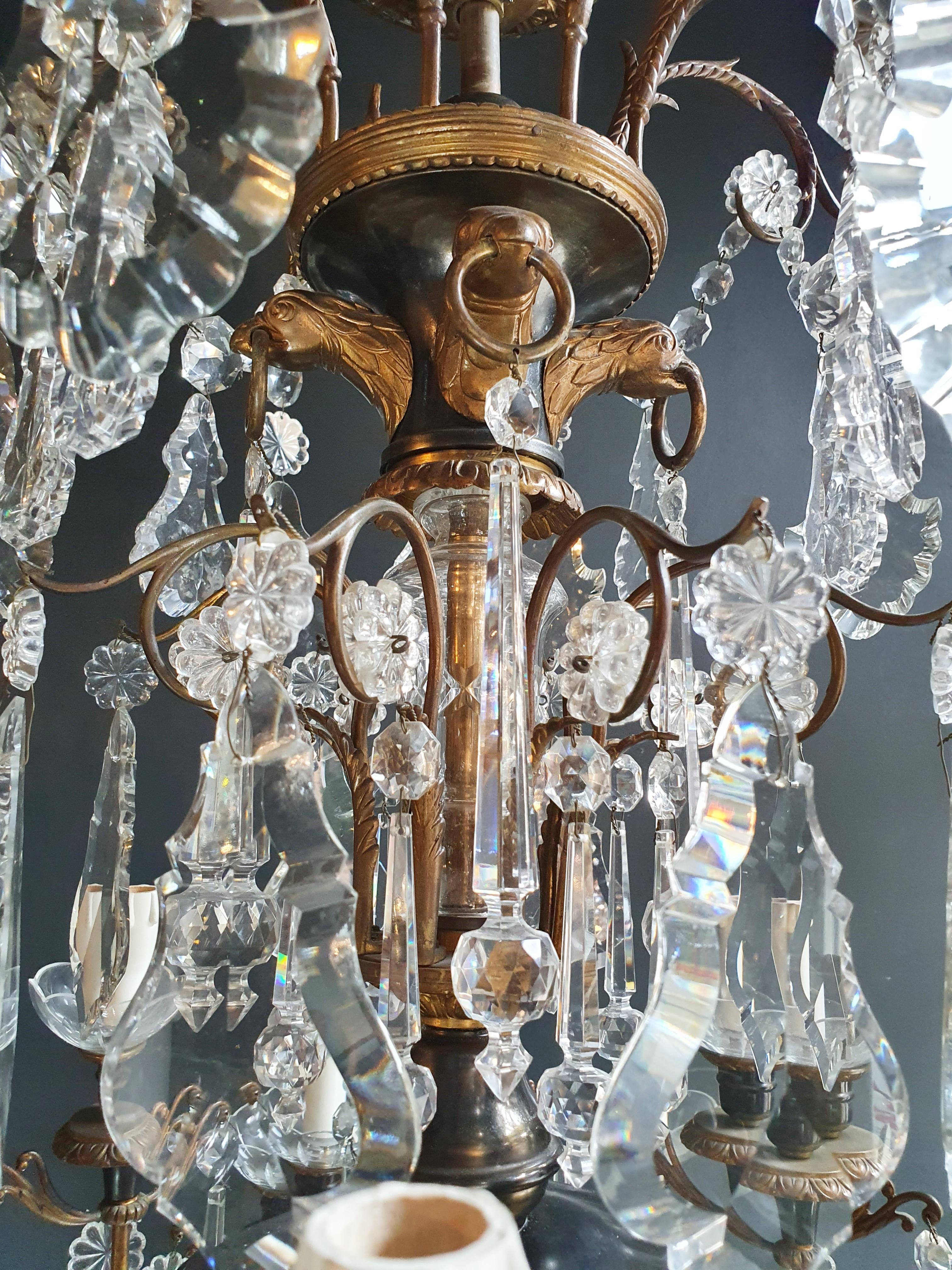 Hand-Knotted Brass Crystal Chandelier Antique Ceiling Lamp Lustre Art Nouveau Lamp