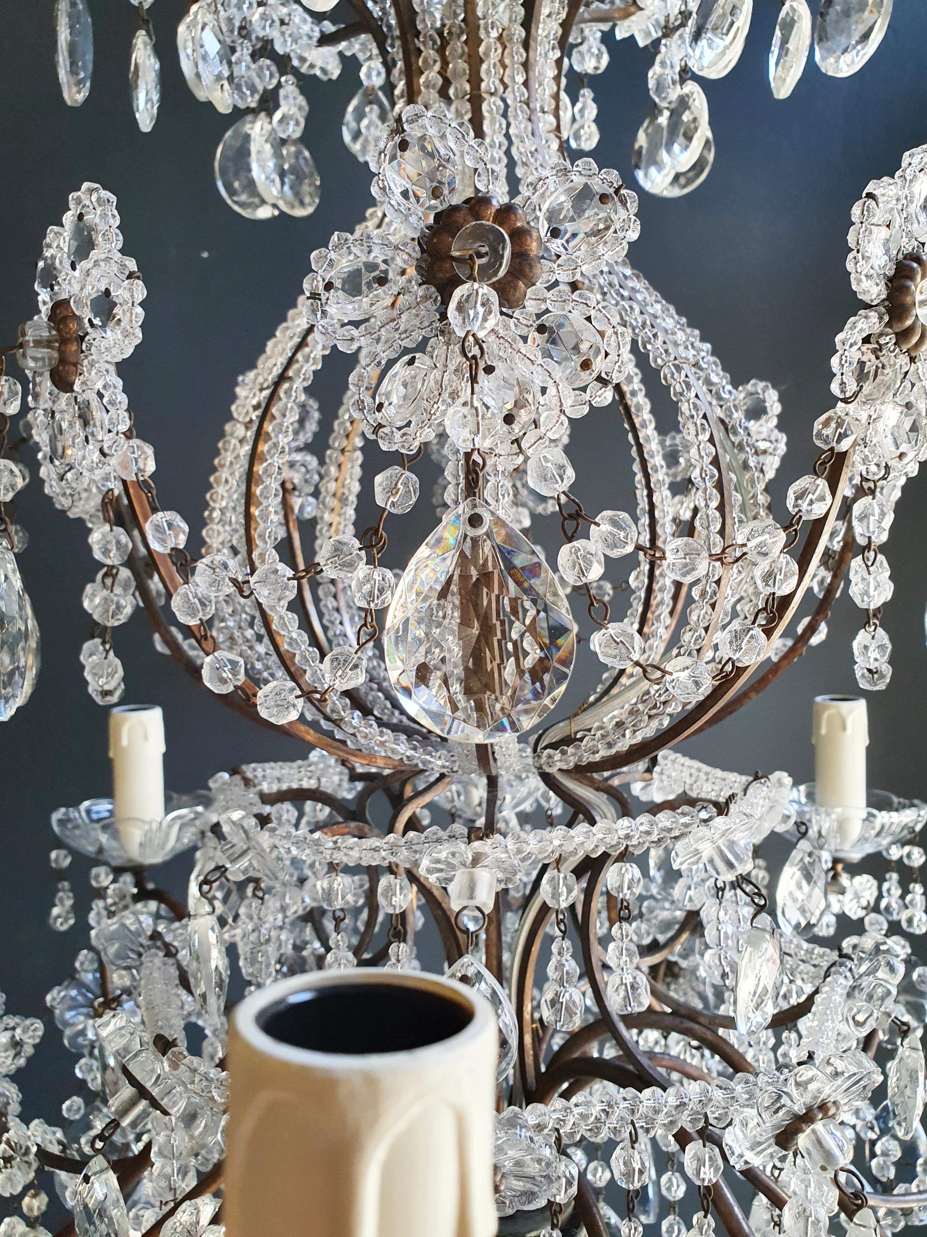 Hand-Knotted Brass Crystal Chandelier Antique Ceiling Lamp Lustre Art Nouveau Lamp