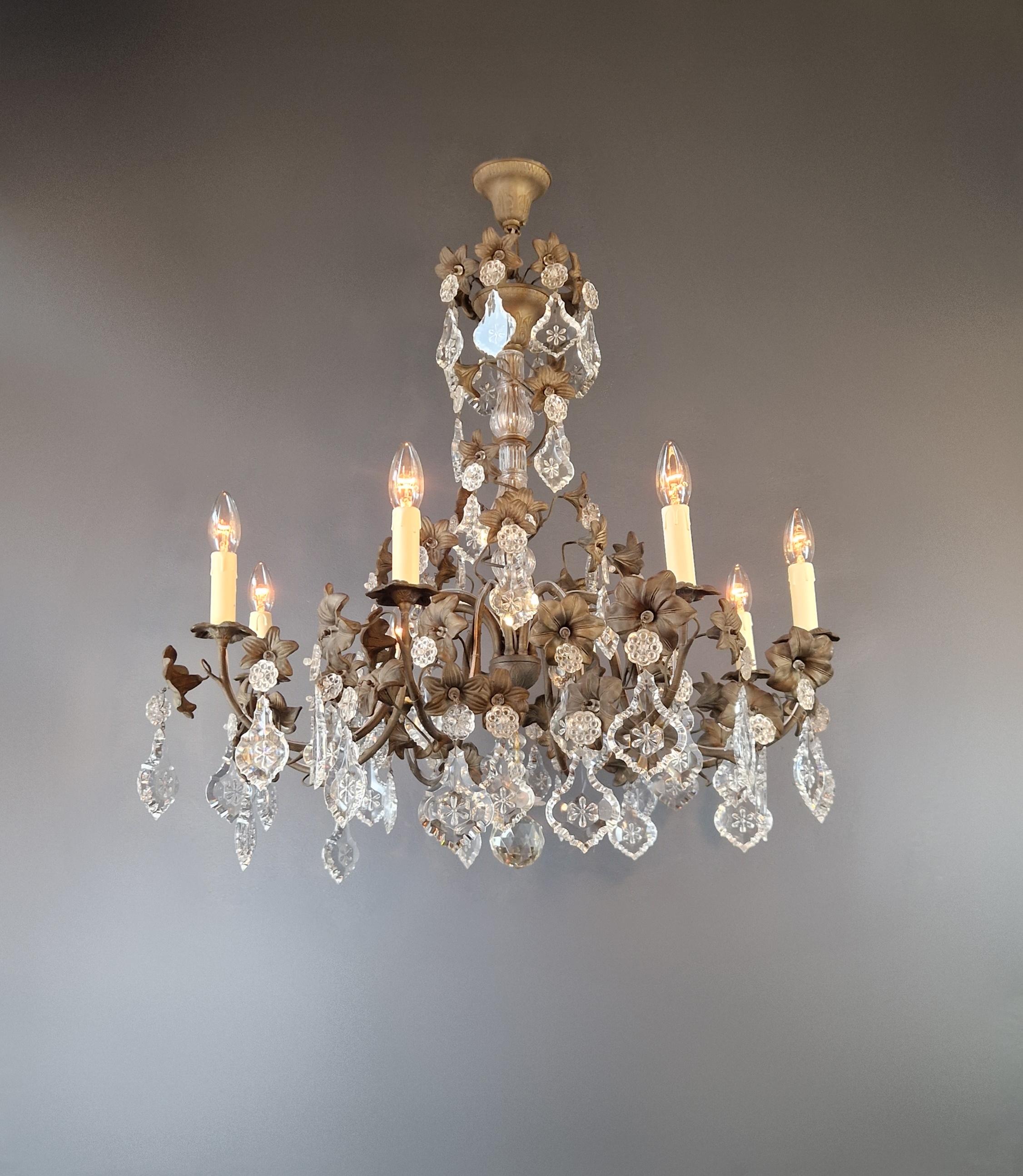 Hand-Knotted Brass Crystal Chandelier Antique Ceiling Lamp Lustre Art Nouveau Lamp  For Sale