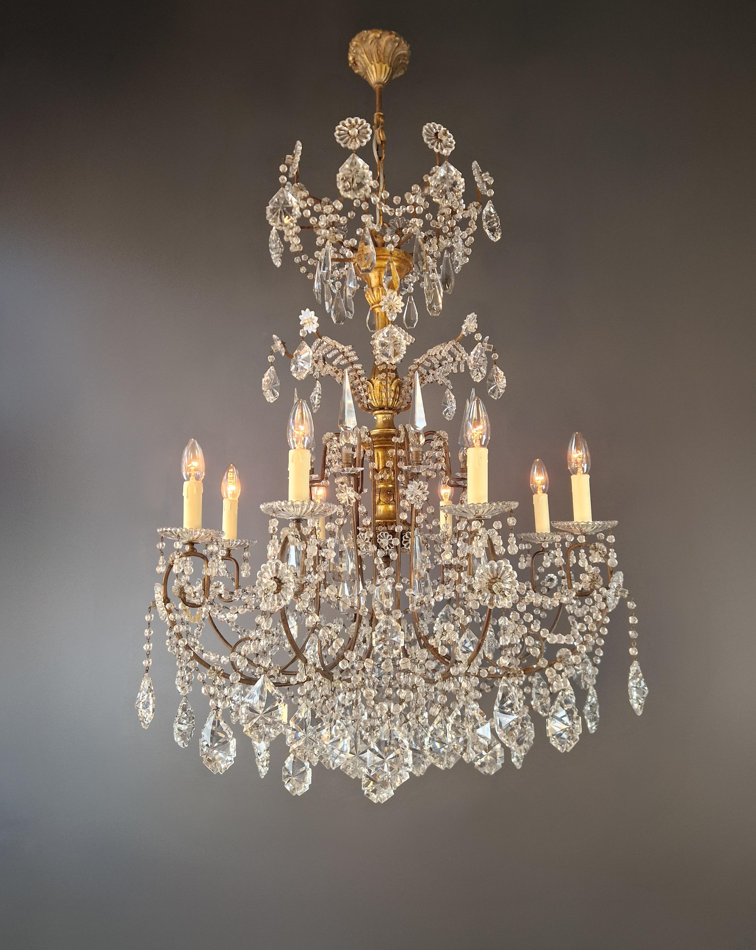 Hand-Knotted Brass Crystal Chandelier Antique Ceiling Lamp Lustre Art Nouveau Lamp For Sale