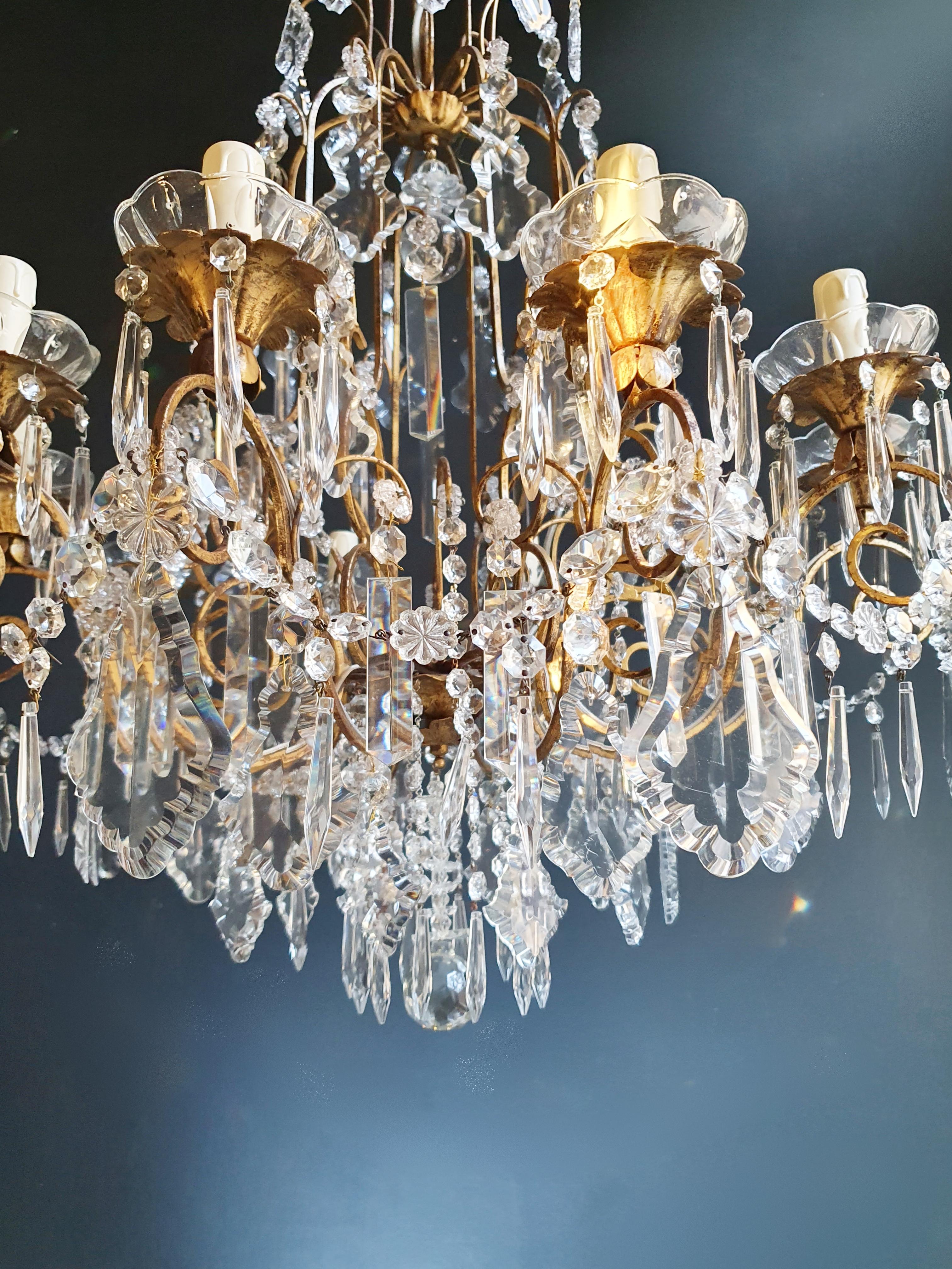 Hand-Knotted Brass Crystal Chandelier Antique Ceiling Lamp Lustre Art Nouveau Lamp For Sale