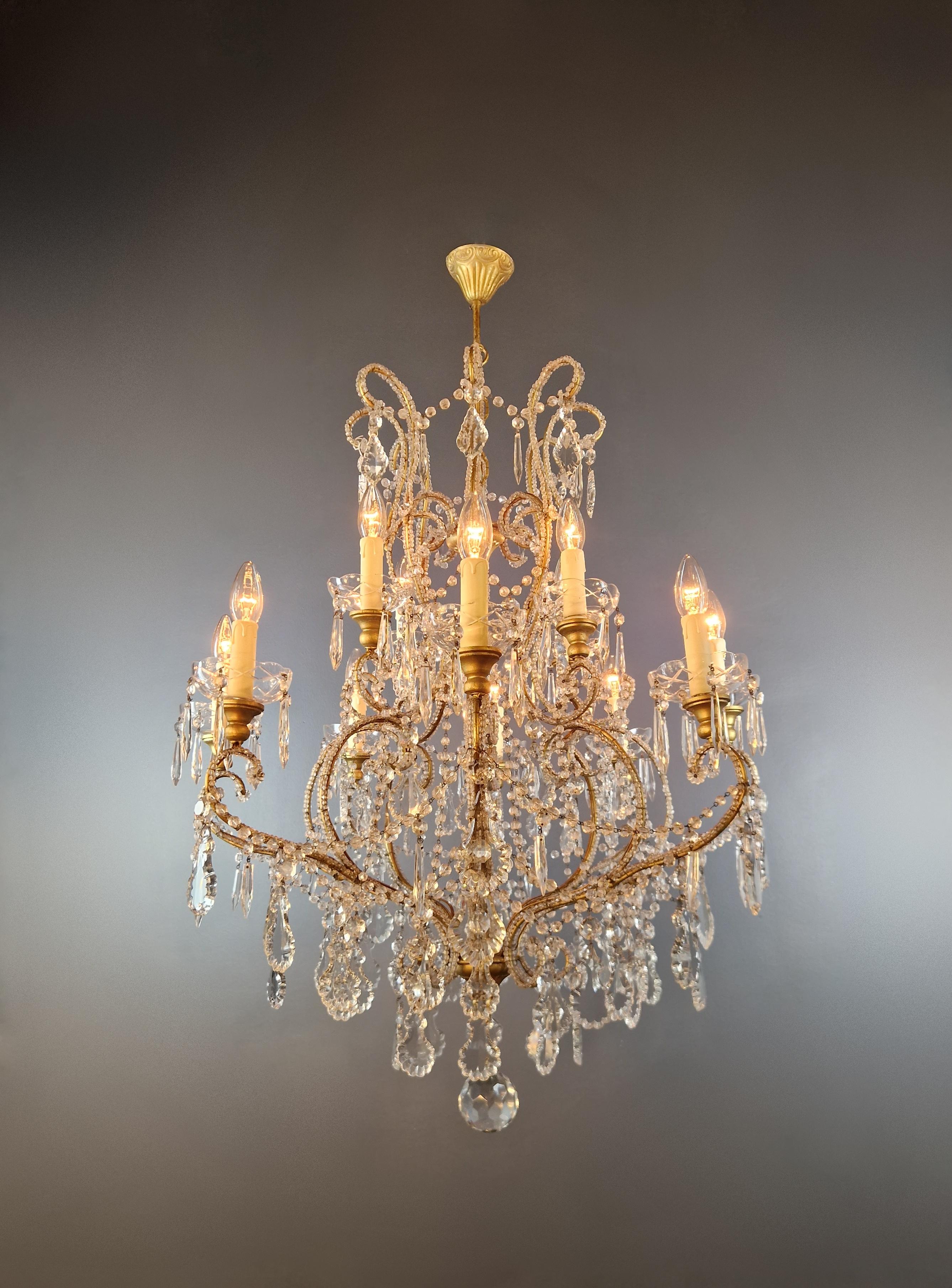 Messing-Kristall-Kronleuchter Antike Deckenlampe Lüster Jugendstil Lampe (Italienisch) im Angebot