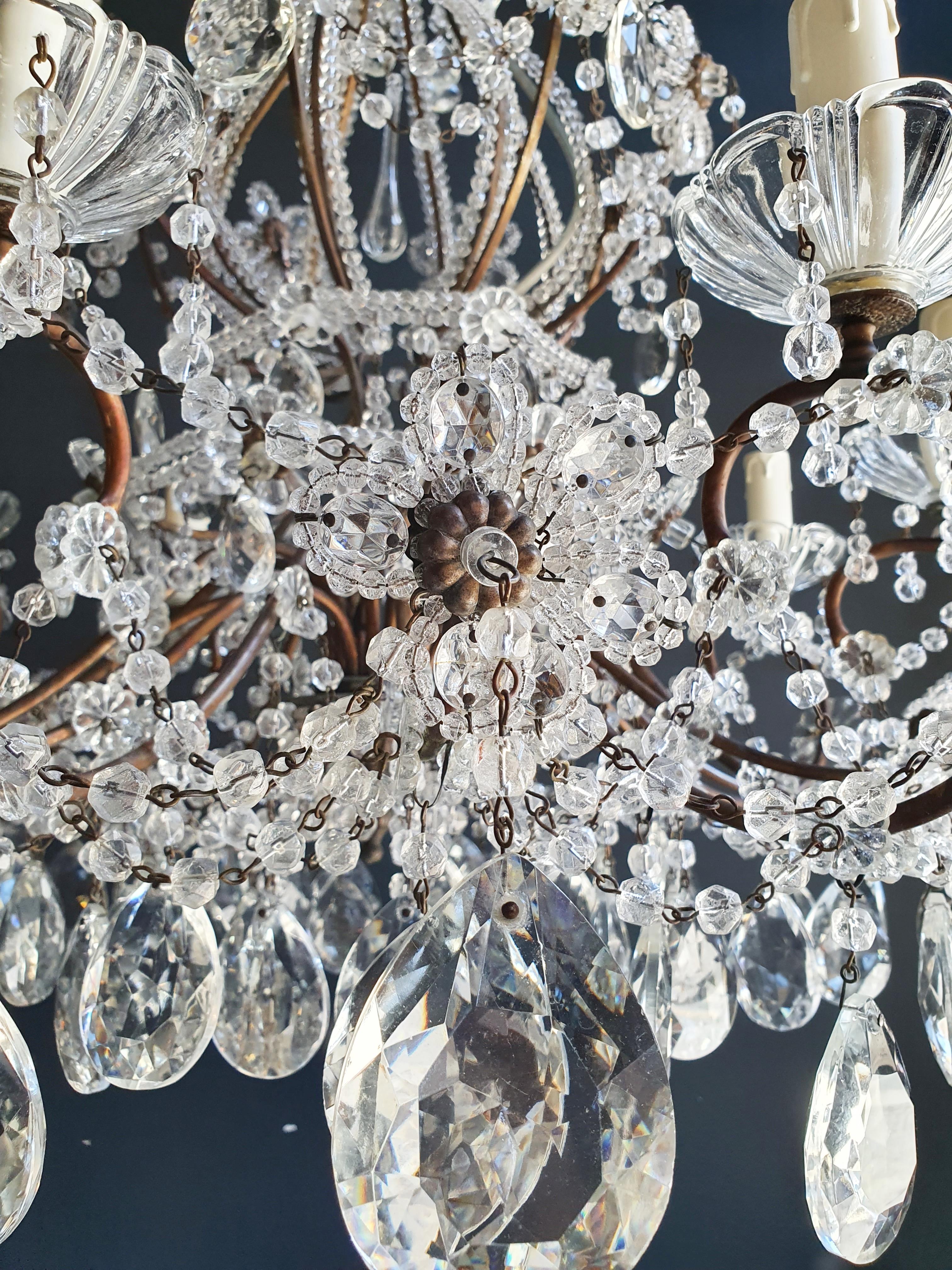 18th Century and Earlier Brass Crystal Chandelier Antique Ceiling Lamp Lustre Art Nouveau Lamp