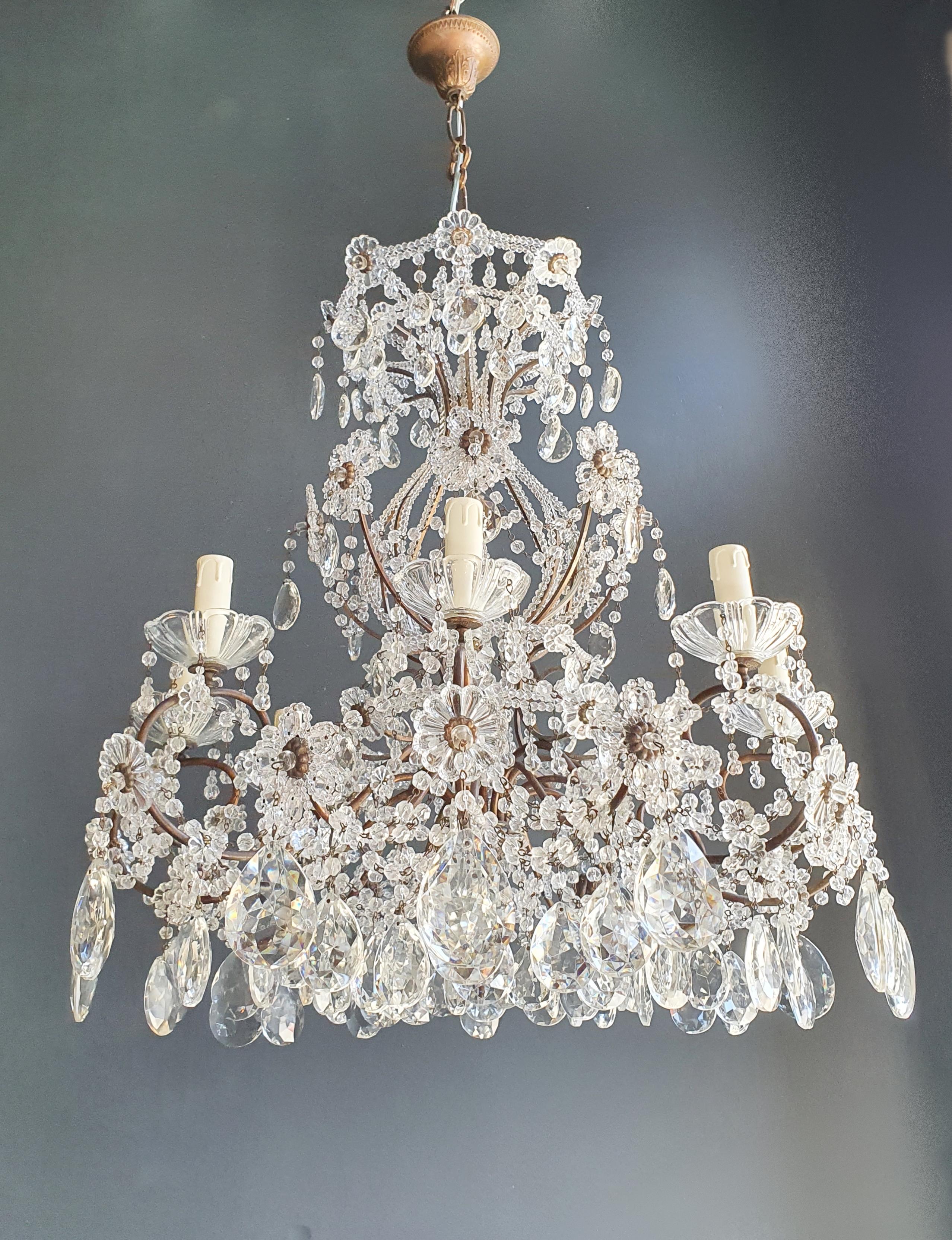 Brass Crystal Chandelier Antique Ceiling Lamp Lustre Art Nouveau Lamp 1