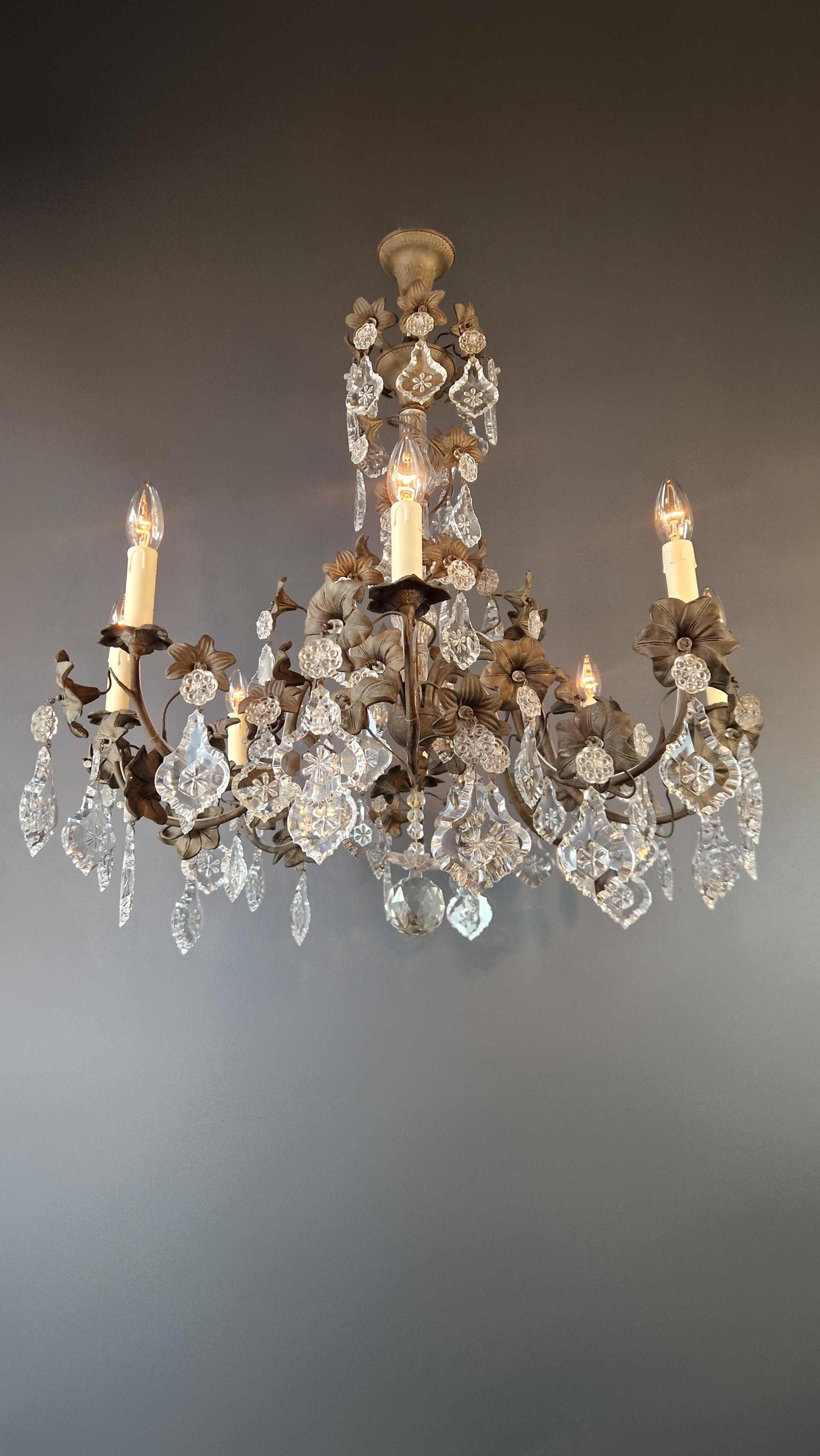 Brass Crystal Chandelier Antique Ceiling Lamp Lustre Art Nouveau Lamp  For Sale 1