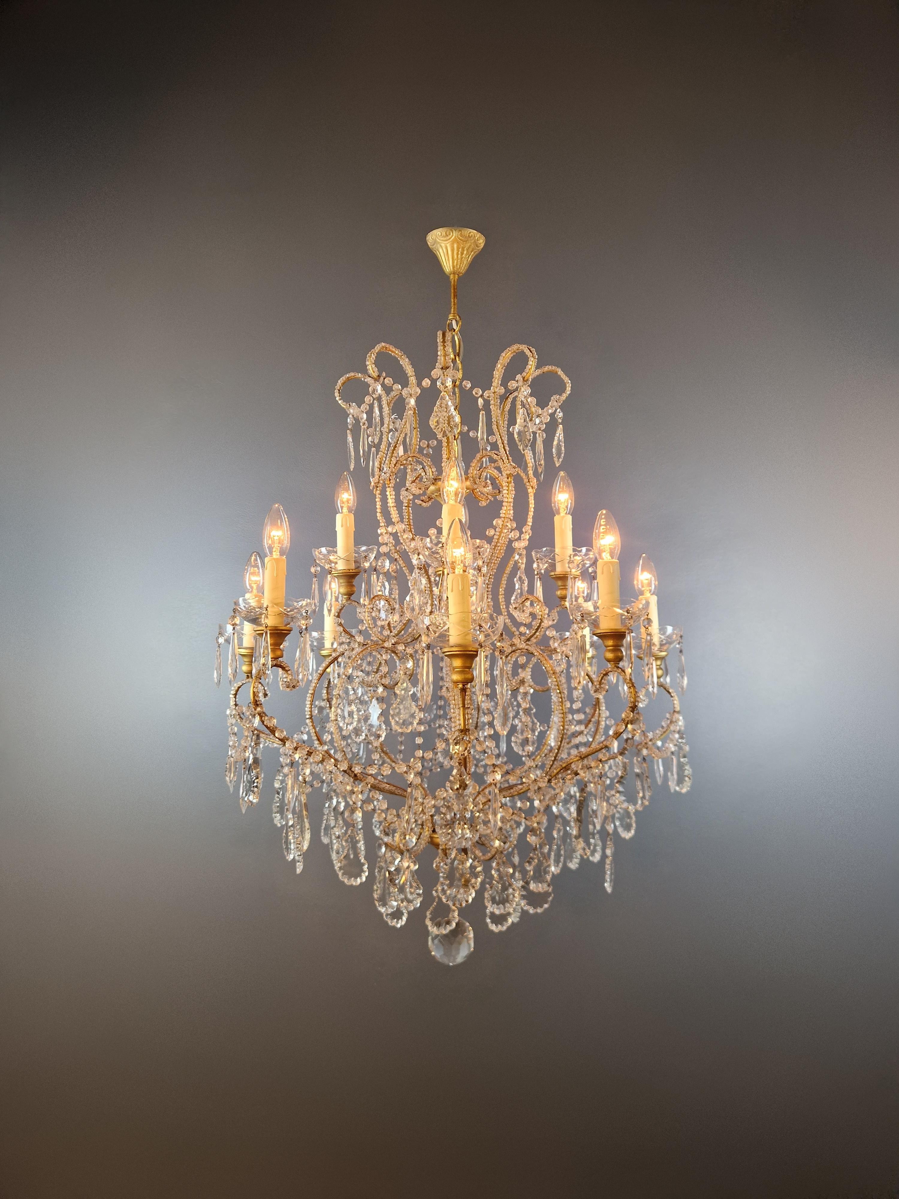 Bentwood Brass Crystal Chandelier Antique Ceiling Lamp Lustre Art Nouveau Lamp For Sale